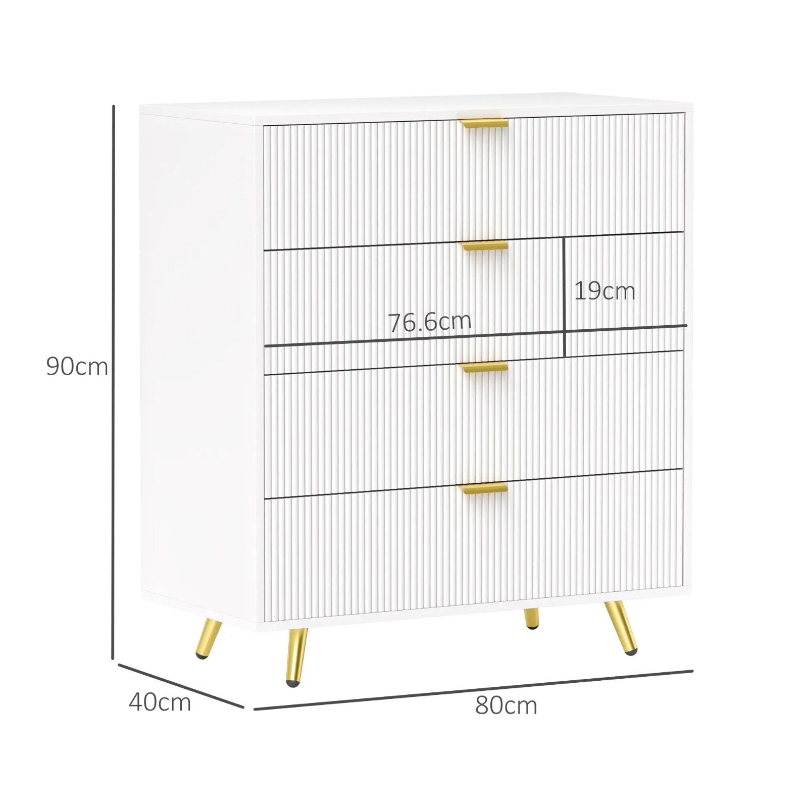 Chest of Drawers White 4 Drawer Chest Drawers Bedroom Storage Art Deco Gold Legs - Home and Garden Furniture Shop - rustic - furniture