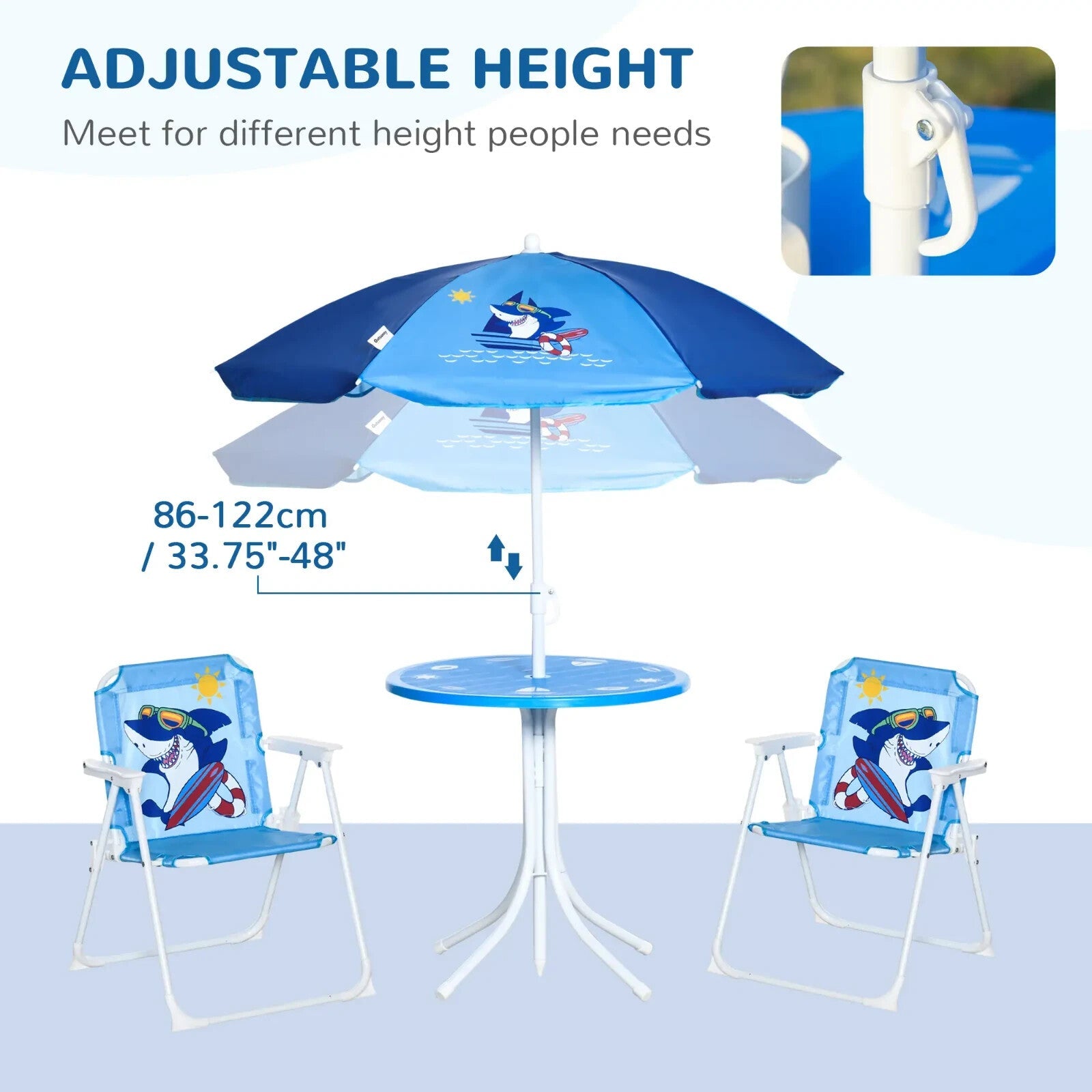 Children's 4 - Piece Foldable Garden Set with Table, Chairs, and Parasol Blue - Home and Garden Furniture Shop - rustic - furniture