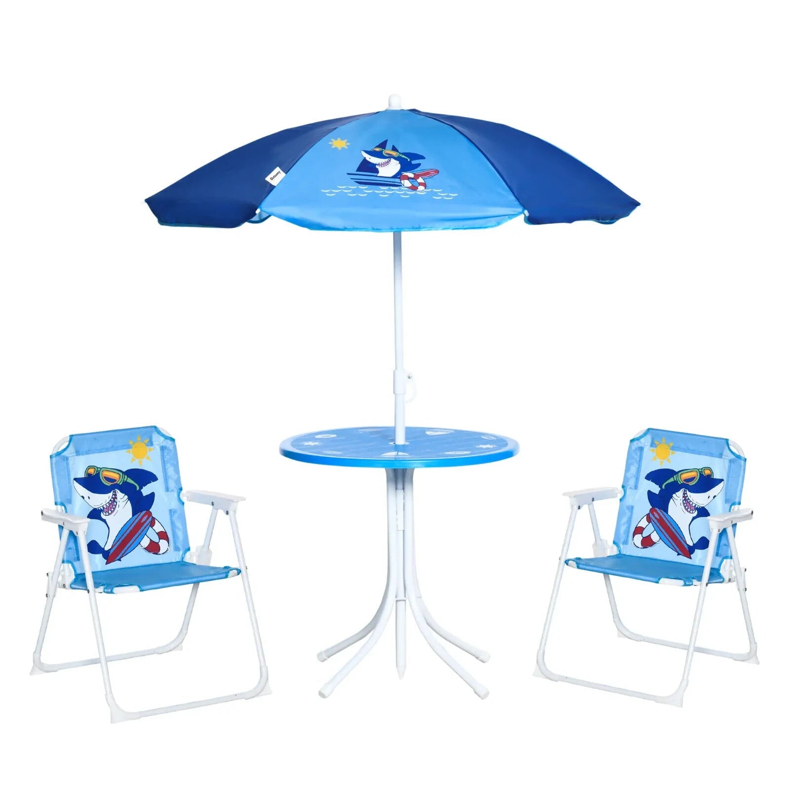 Children's 4 - Piece Foldable Garden Set with Table, Chairs, and Parasol Blue - Home and Garden Furniture Shop - rustic - furniture