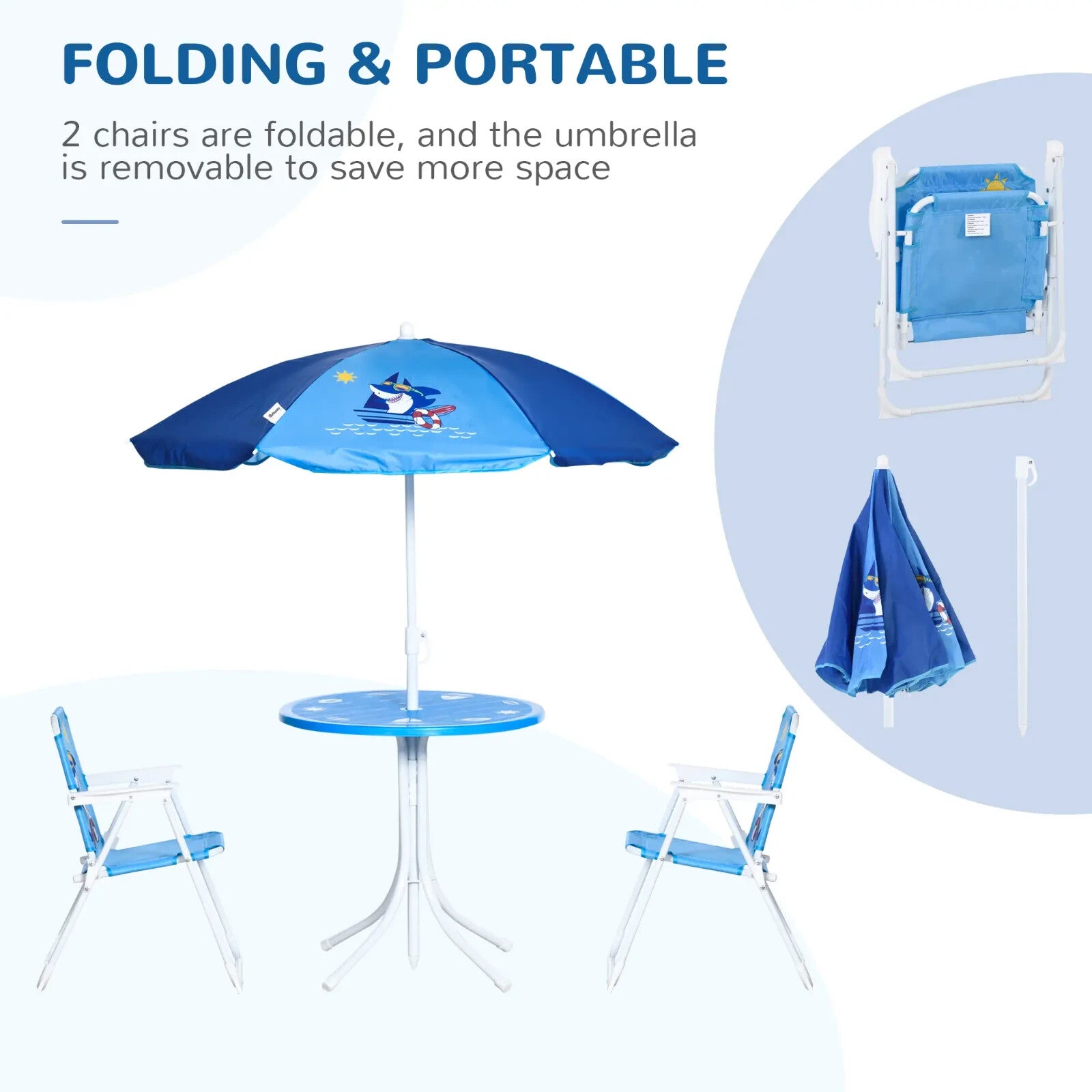 Children's 4 - Piece Foldable Garden Set with Table, Chairs, and Parasol Blue - Home and Garden Furniture Shop - rustic - furniture