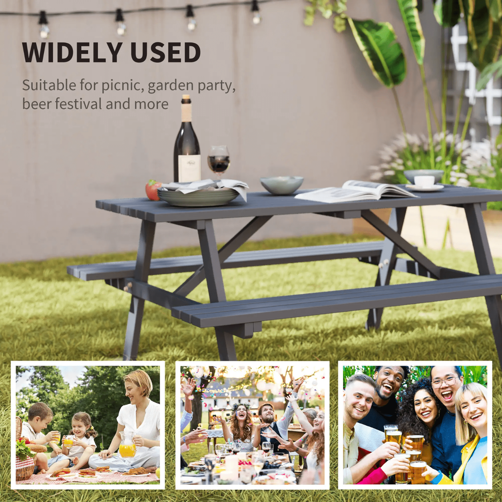 Classic Wooden Pub Bench Picnic Table Outdoor Beer Garden Patio 4 Seater Chair - Home and Garden Furniture Shop - rustic - furniture