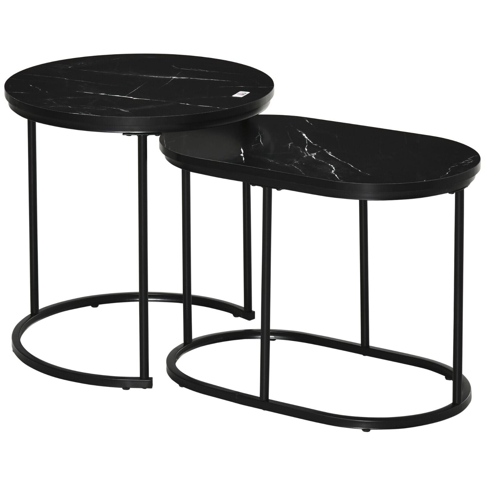 Coffee Table Set of 2 Modern Nest of Tables Faux Marble Top Set Black Metal Legs - Home and Garden Furniture Shop - #rustic - furniture#