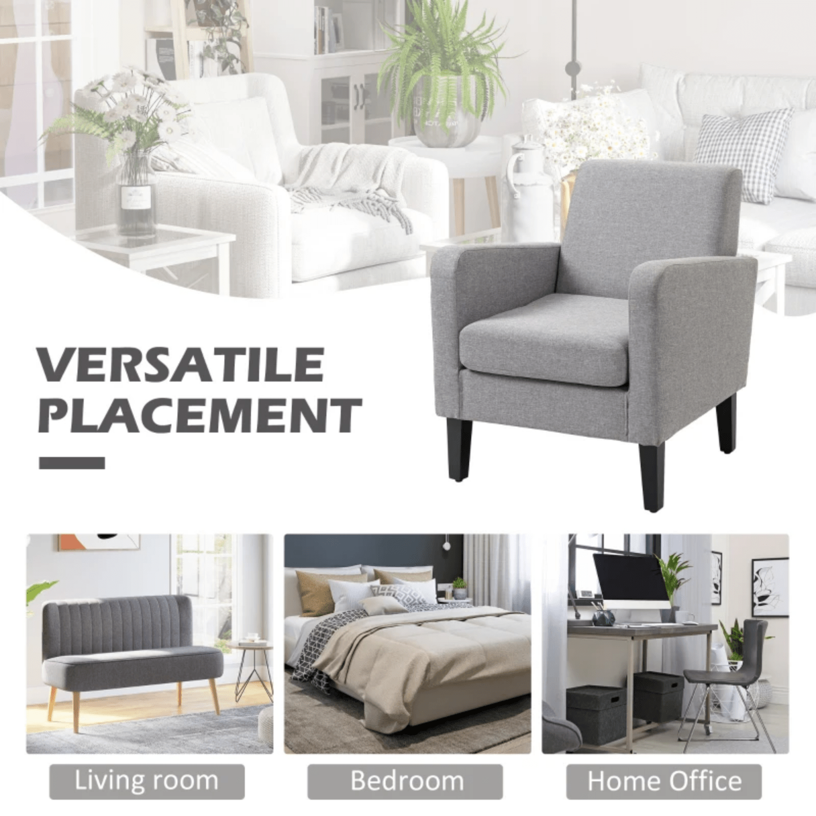 Comfy Modern Armchair Accent Chair with Rubber Wood Legs for Bedroom Light Grey - Home and Garden Furniture Shop - rustic - furniture