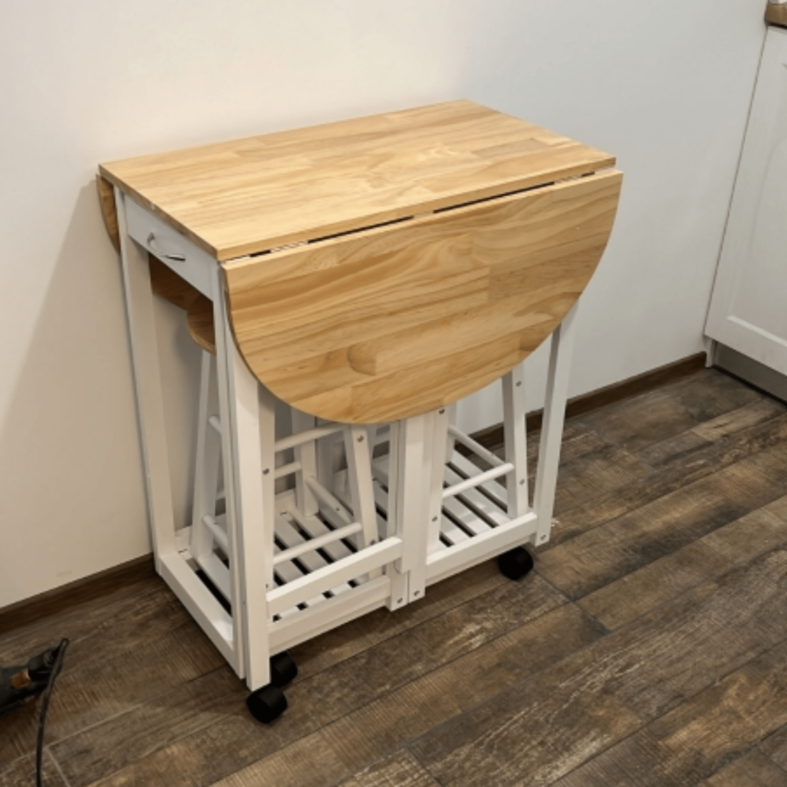 Compact Wooden Breakfast Bar Stools Set Drop Leaf Folding Kitchen Table Cart 3pc - Home and Garden Furniture Shop - rustic - furniture