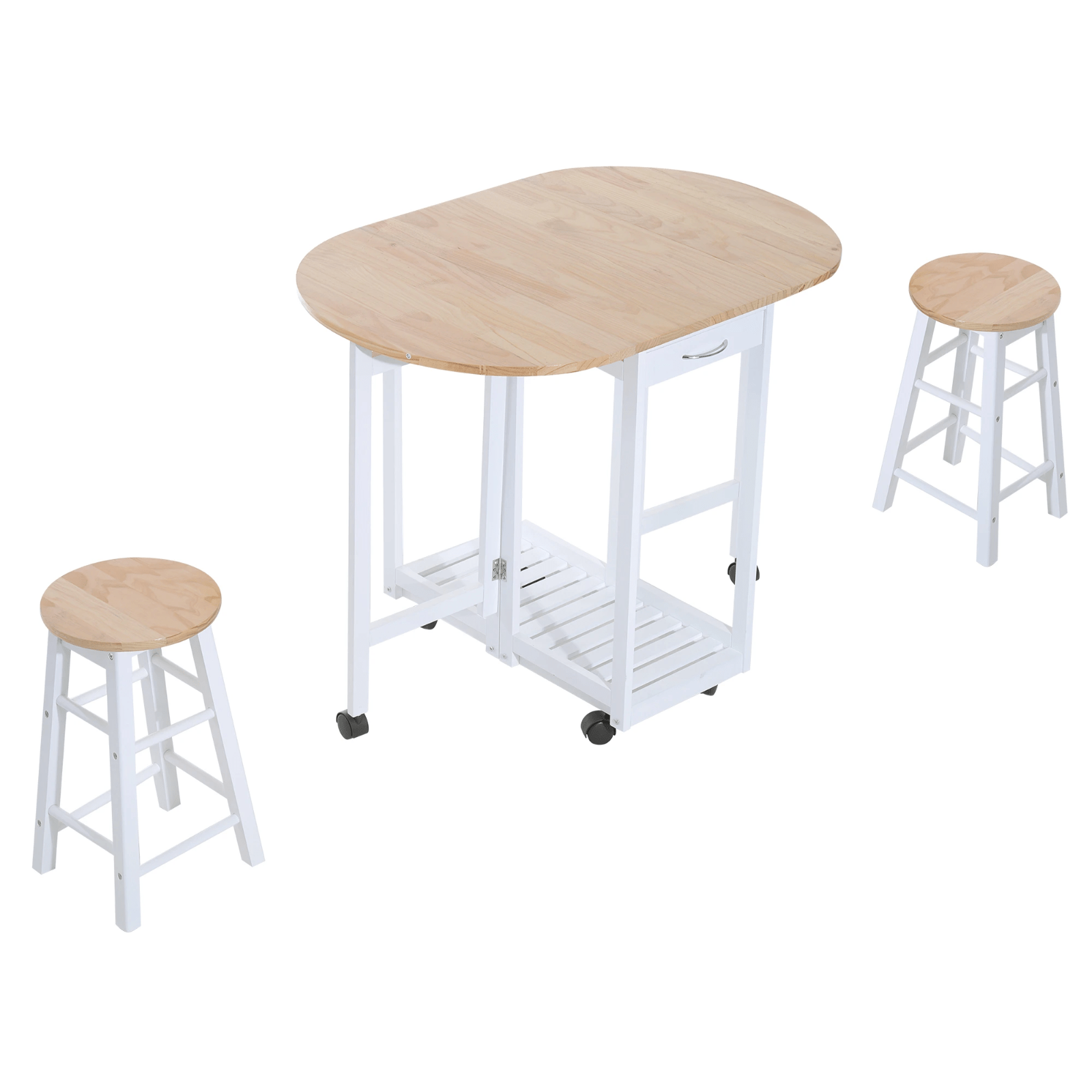 Compact Wooden Breakfast Bar Stools Set Drop Leaf Folding Kitchen Table Cart 3pc - Home and Garden Furniture Shop - rustic - furniture