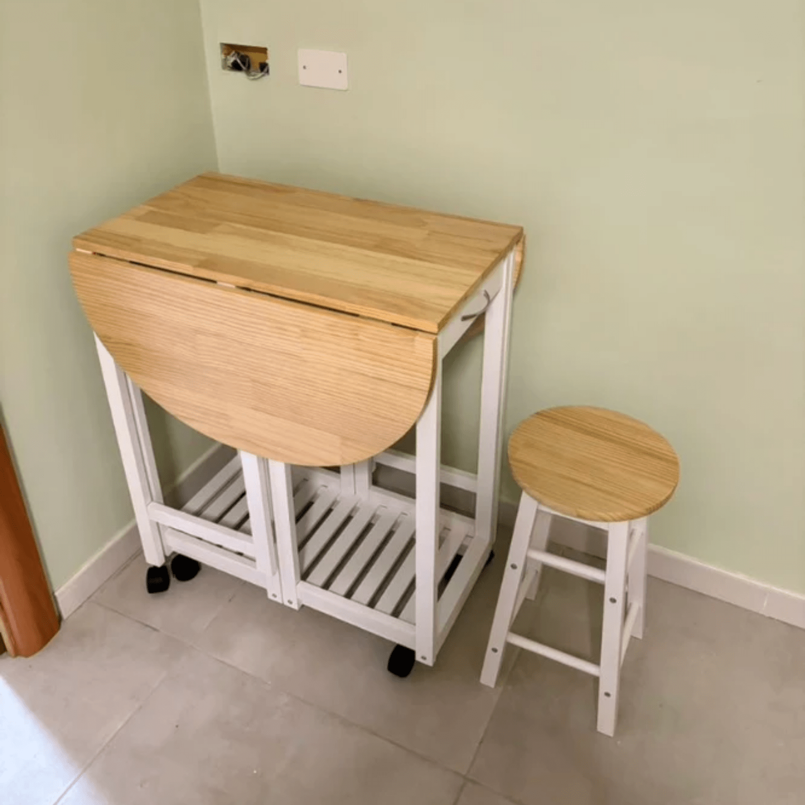 Compact Wooden Breakfast Bar Stools Set Drop Leaf Folding Kitchen Table Cart 3pc - Home and Garden Furniture Shop - rustic - furniture