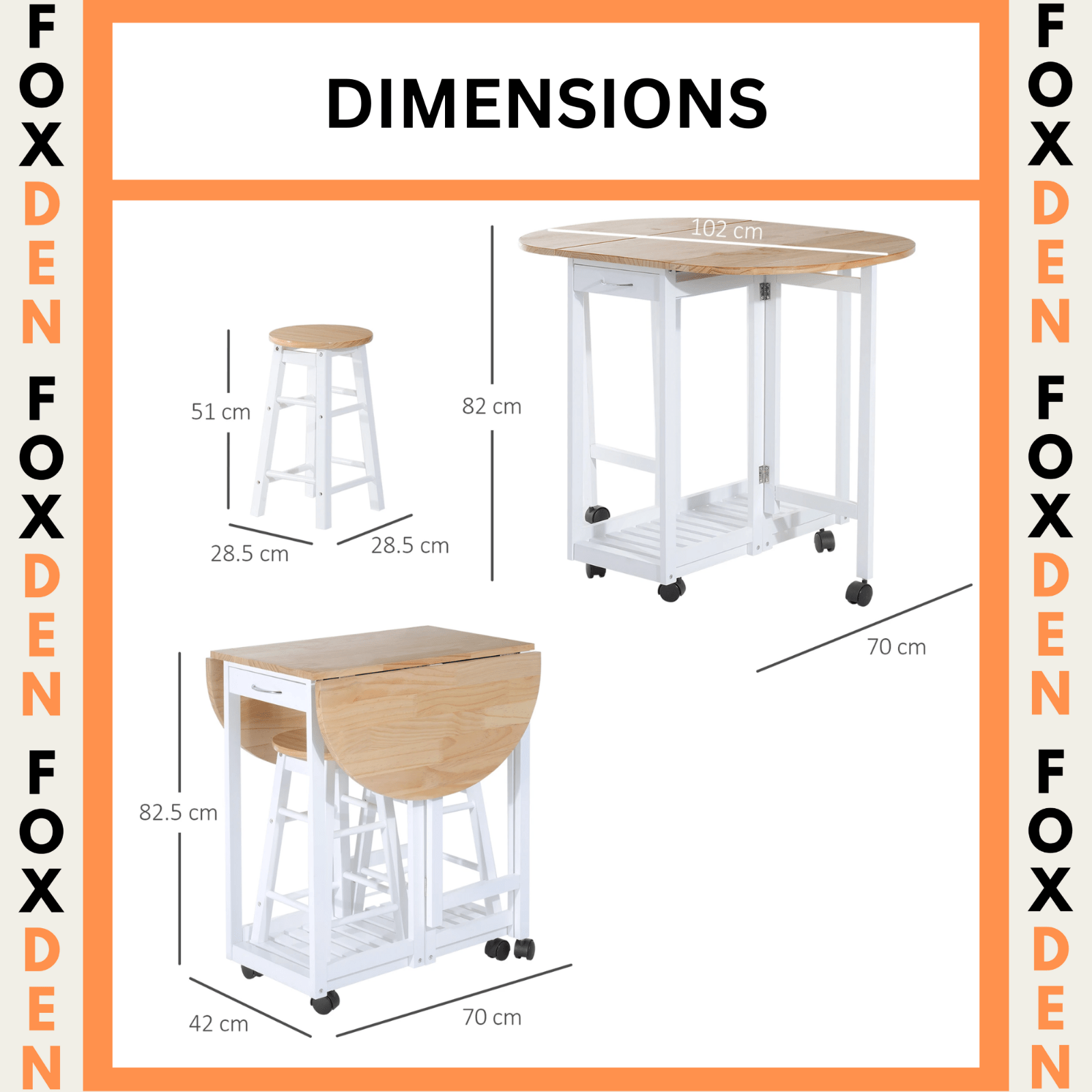 Compact Wooden Breakfast Bar Stools Set Drop Leaf Folding Kitchen Table Cart 3pc - Home and Garden Furniture Shop - rustic - furniture