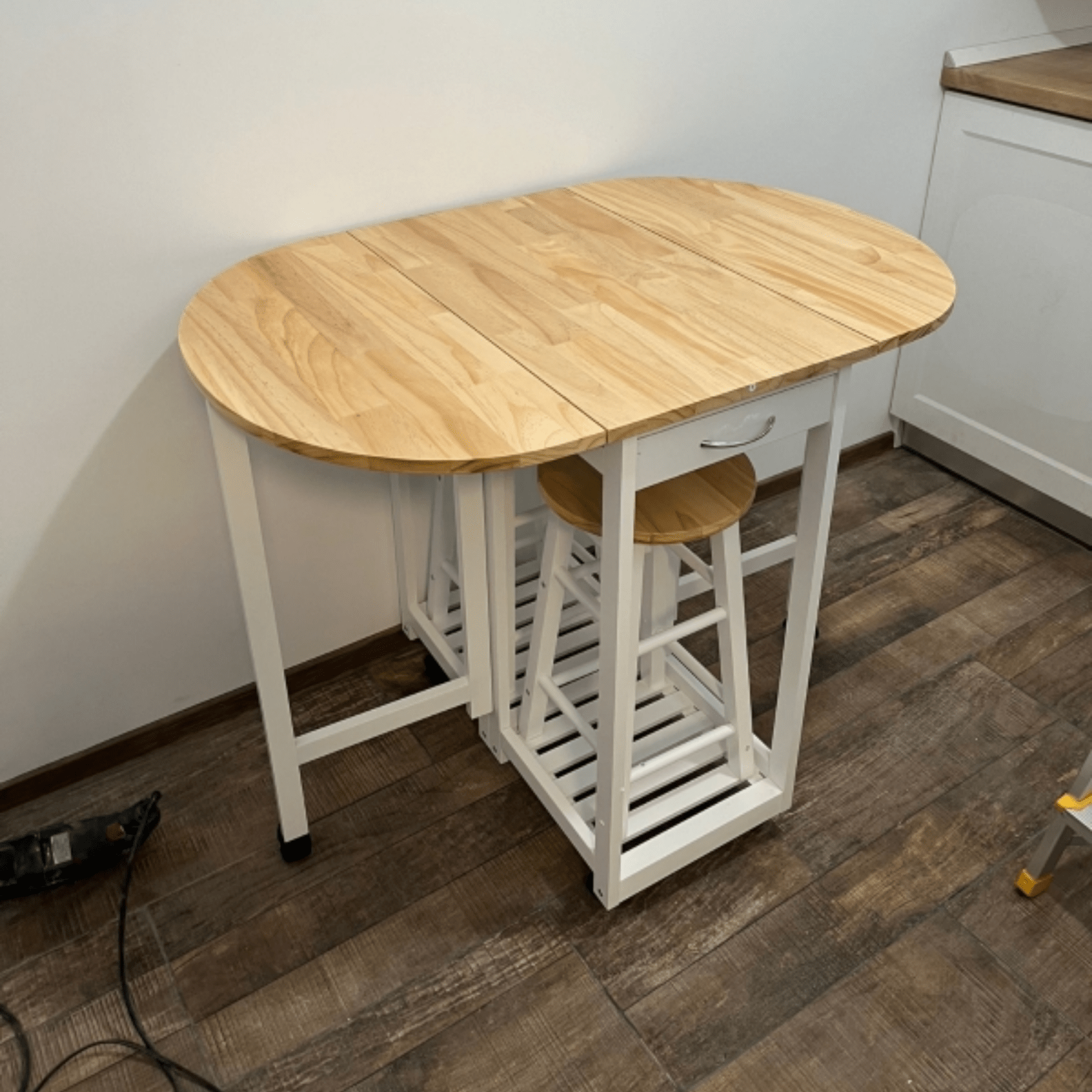 Compact Wooden Breakfast Bar Stools Set Drop Leaf Folding Kitchen Table Cart 3pc - Home and Garden Furniture Shop - rustic - furniture