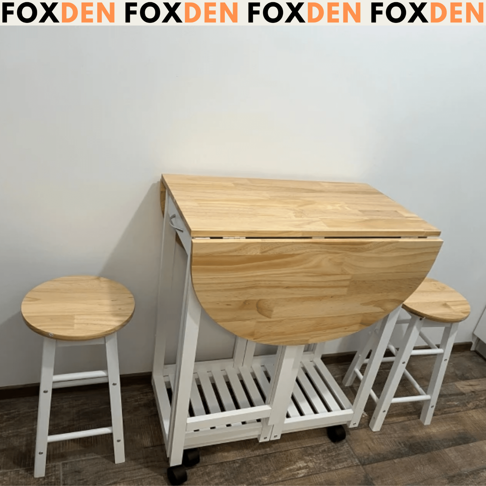 Compact Wooden Breakfast Bar Stools Set Drop Leaf Folding Kitchen Table Cart 3pc - Home and Garden Furniture Shop - rustic - furniture