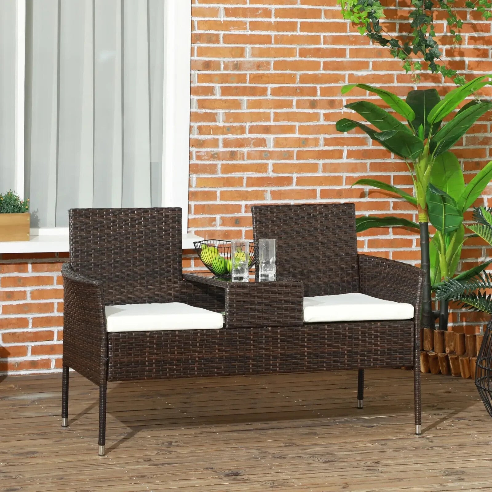 Companion Love Seat 2 - Seater Garden Furniture Wicker wih Glass Top Table Brown - Home and Garden Furniture Shop - rustic - furniture