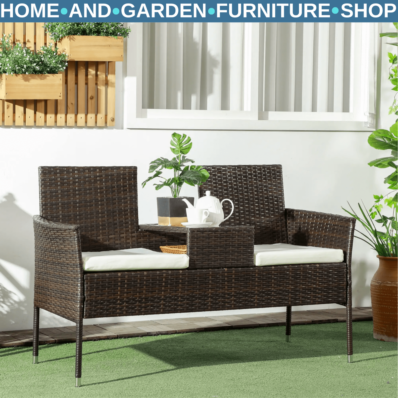 Companion Love Seat 2 - Seater Garden Furniture Wicker wih Glass Top Table Brown - Home and Garden Furniture Shop - rustic - furniture