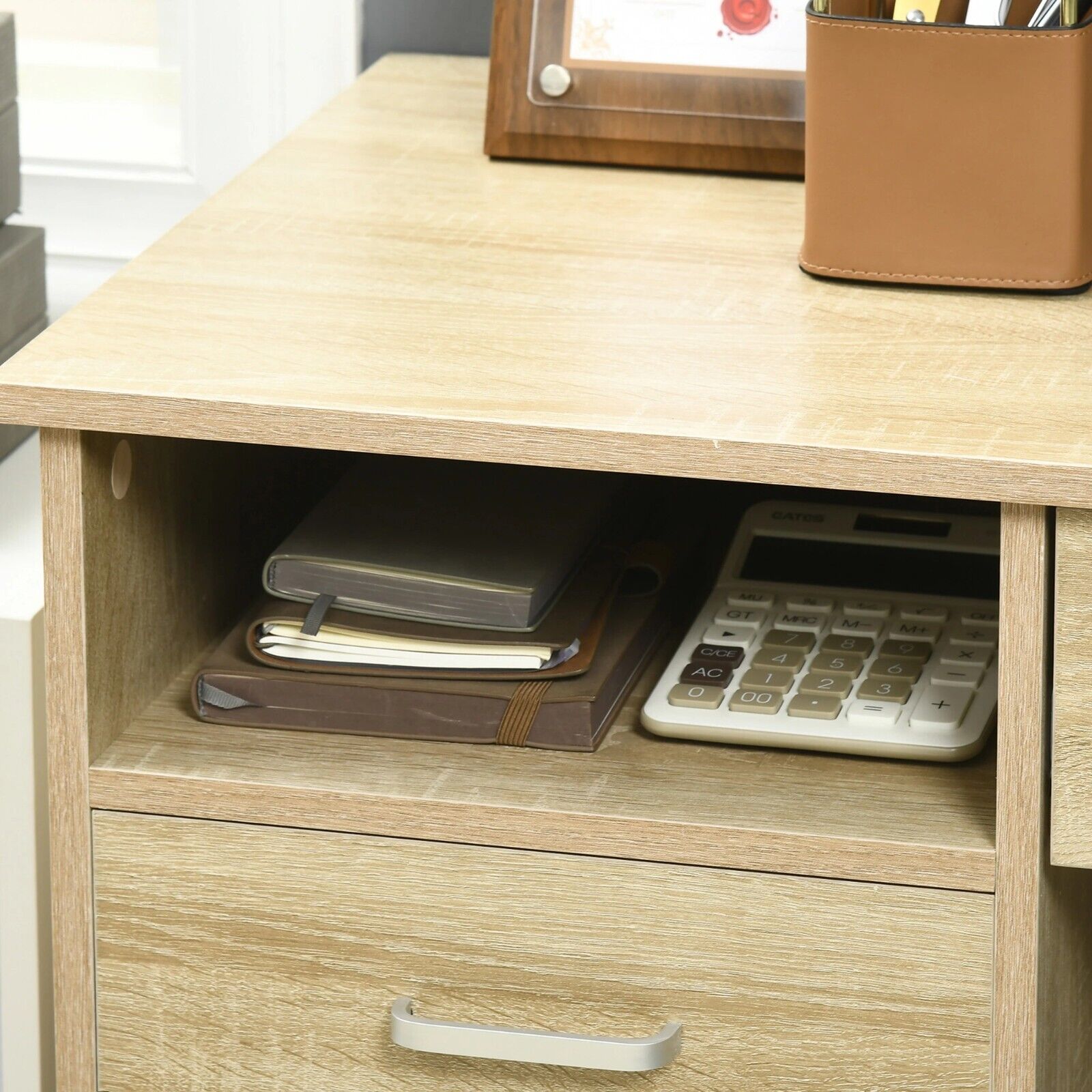 Computer Desk with Drawers for Home Office Oak Brown Writing Table Storage Shelf - Home and Garden Furniture Shop - #rustic - furniture#