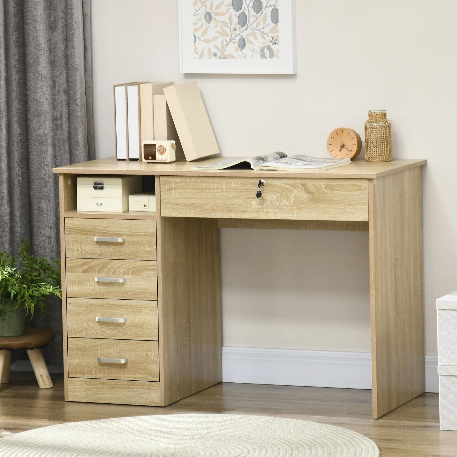 Computer Desk with Drawers for Home Office Oak Brown Writing Table Storage Shelf - Home and Garden Furniture Shop - #rustic - furniture#