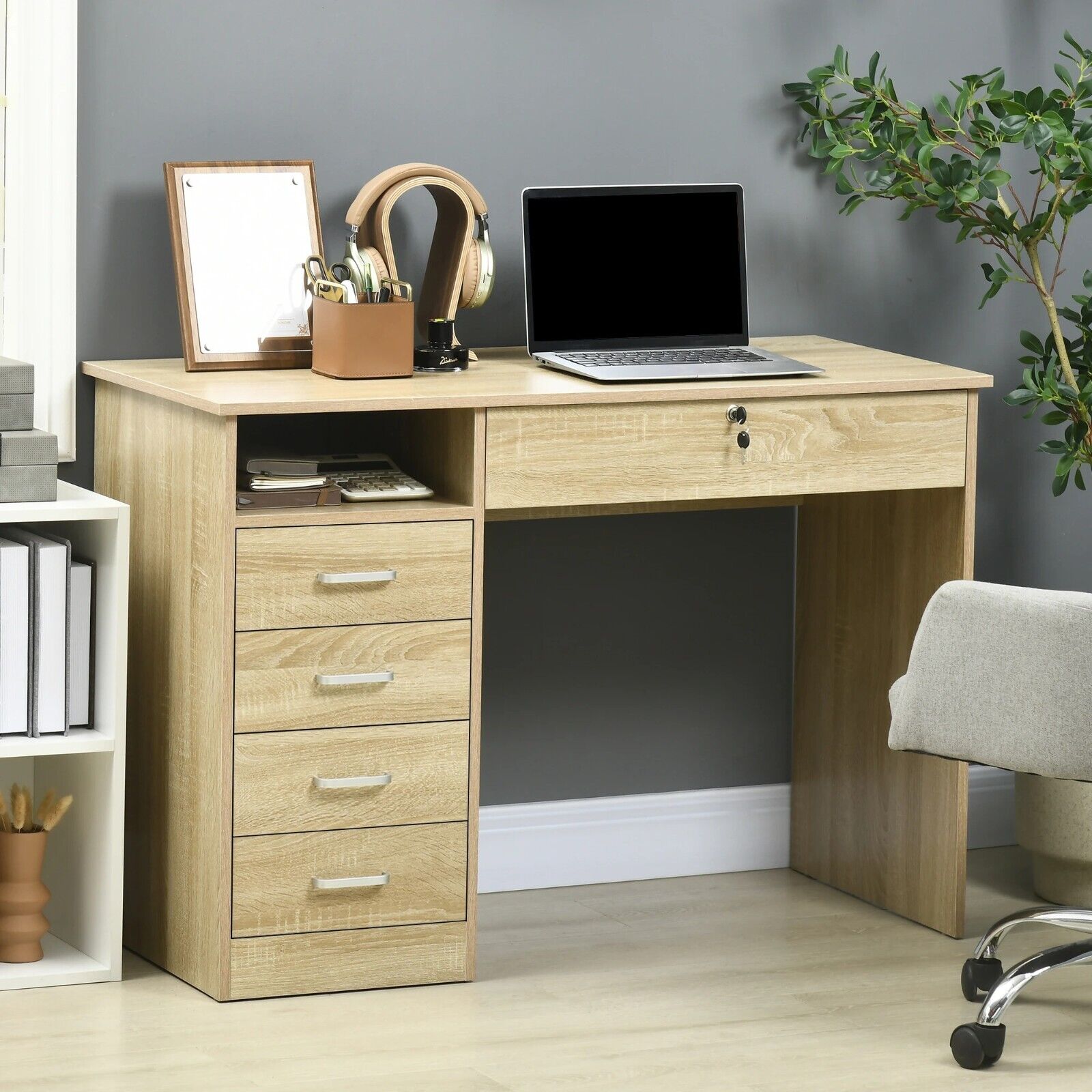 Computer Desk with Drawers for Home Office Oak Brown Writing Table Storage Shelf - Home and Garden Furniture Shop - #rustic - furniture#