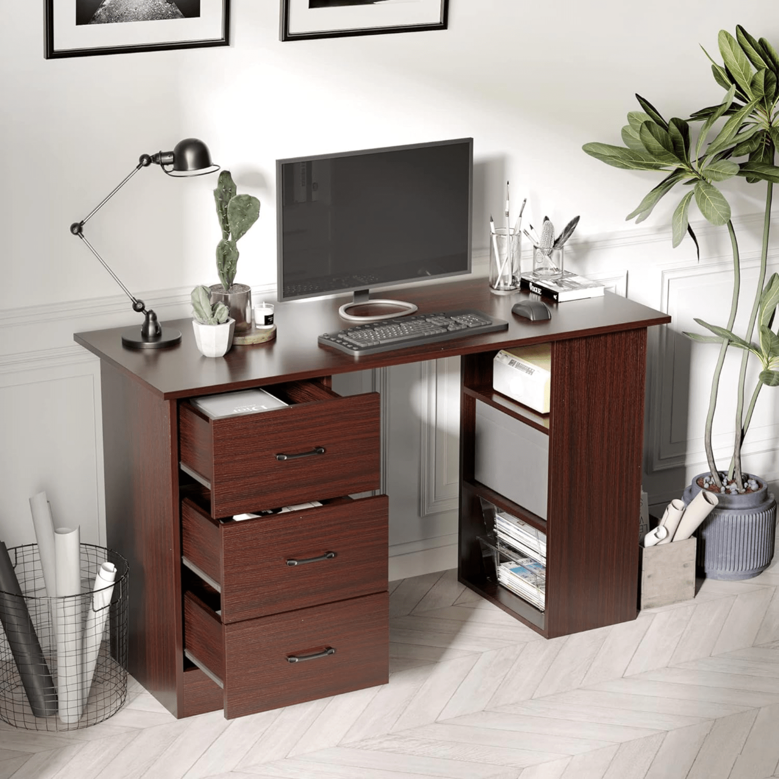 Computer Desk with Drawers Shelves PC Desk Organiser Workstation Writing Table - Home and Garden Furniture Shop - #rustic - furniture#