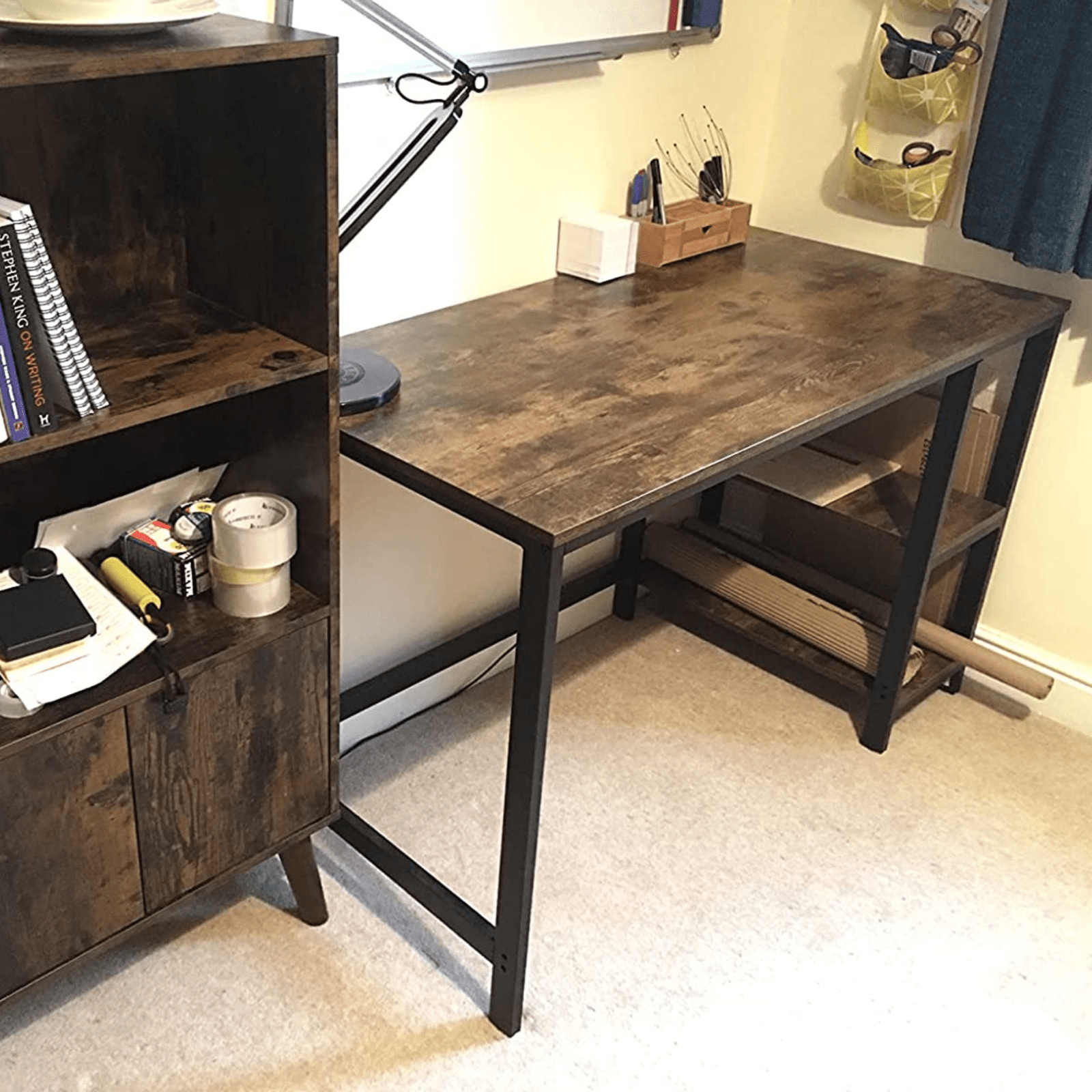 Computer Desk With Shelves Writing Study Table Storage Wooden Desk Home Office - Home and Garden Furniture Shop - rustic - furniture