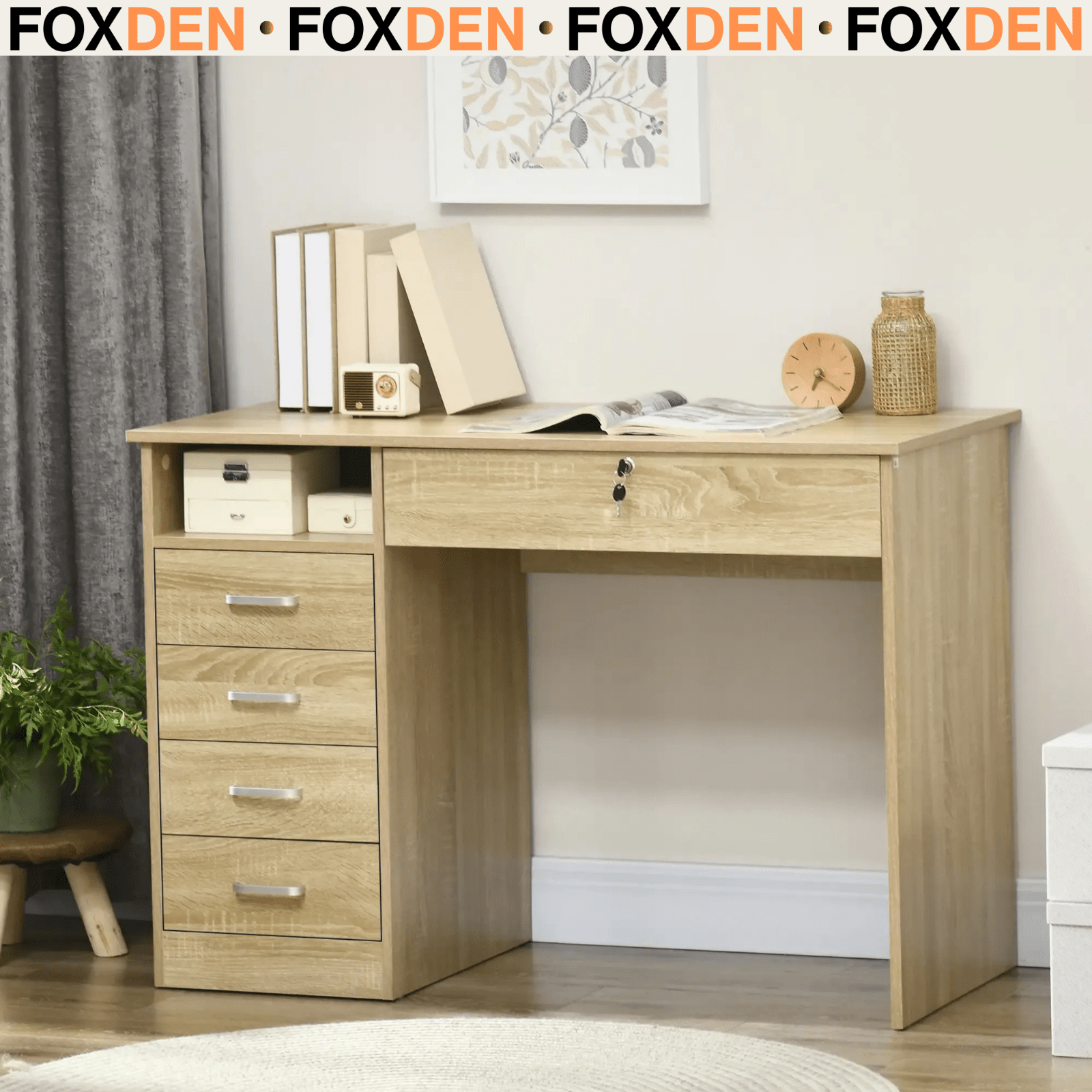 Computer Work Desk Home Office Writing Table with Lockable Drawer for Study - Home and Garden Furniture Shop - rustic - furniture