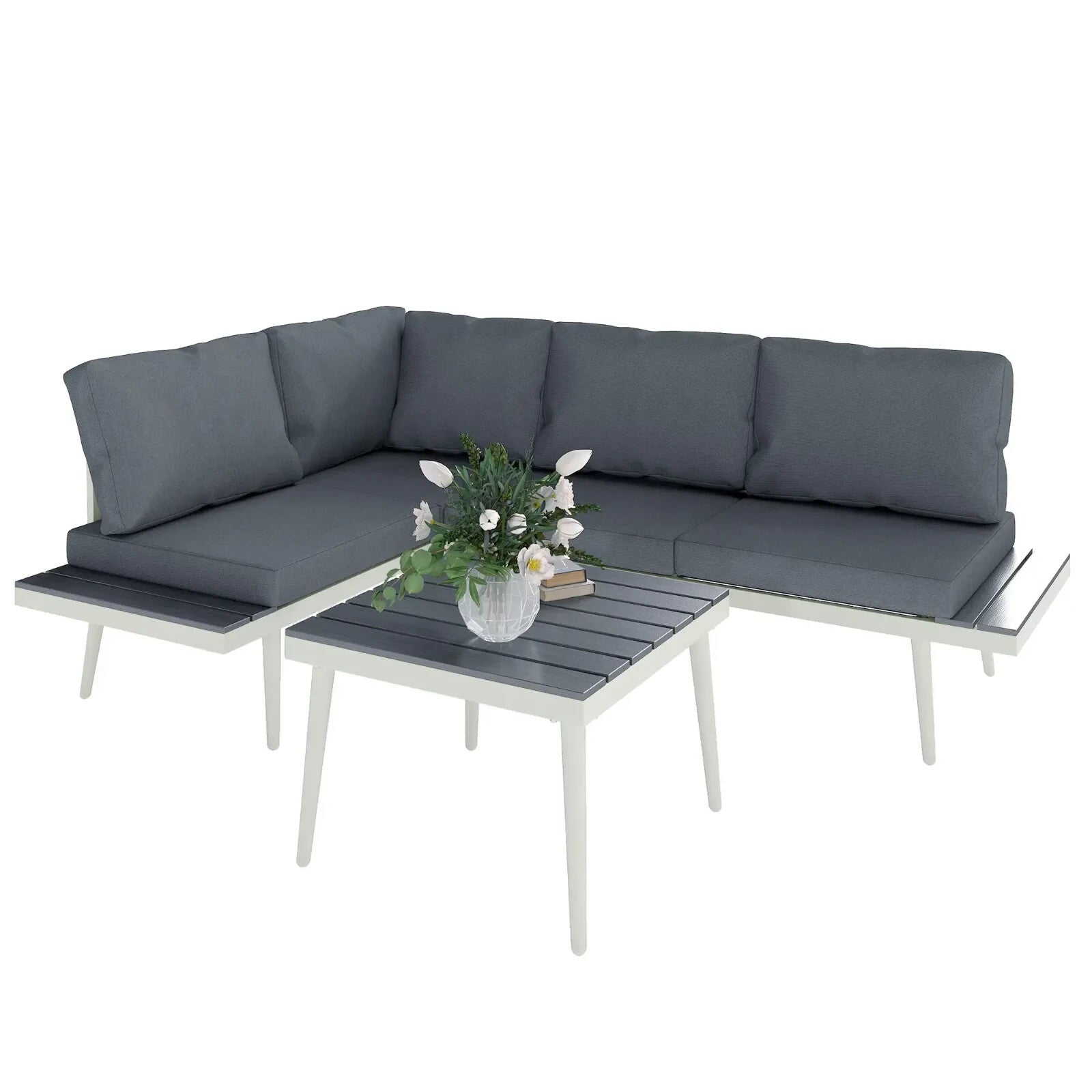 Corner Sofa 3 - PCS L - Shape Thick Padded Seat w/ Adjustable Lounger Dark Grey - Home and Garden Furniture Shop - rustic - furniture