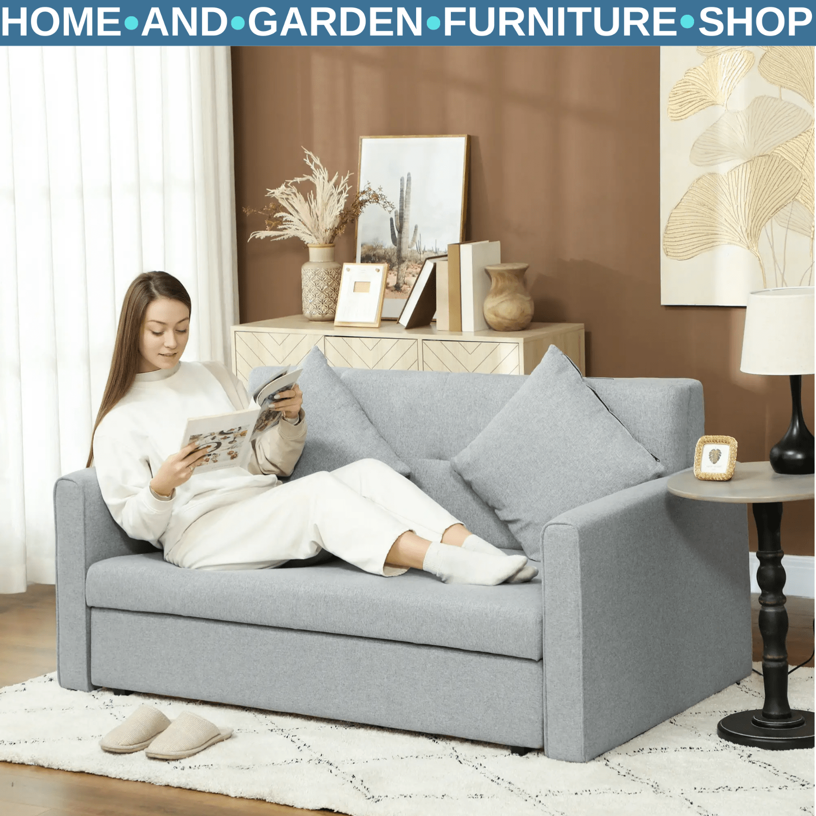 Couch Sofa Bed 2 Seater Convertible Loveseat Settee w/ Cushion Back Light Grey - Home and Garden Furniture Shop - rustic - furniture