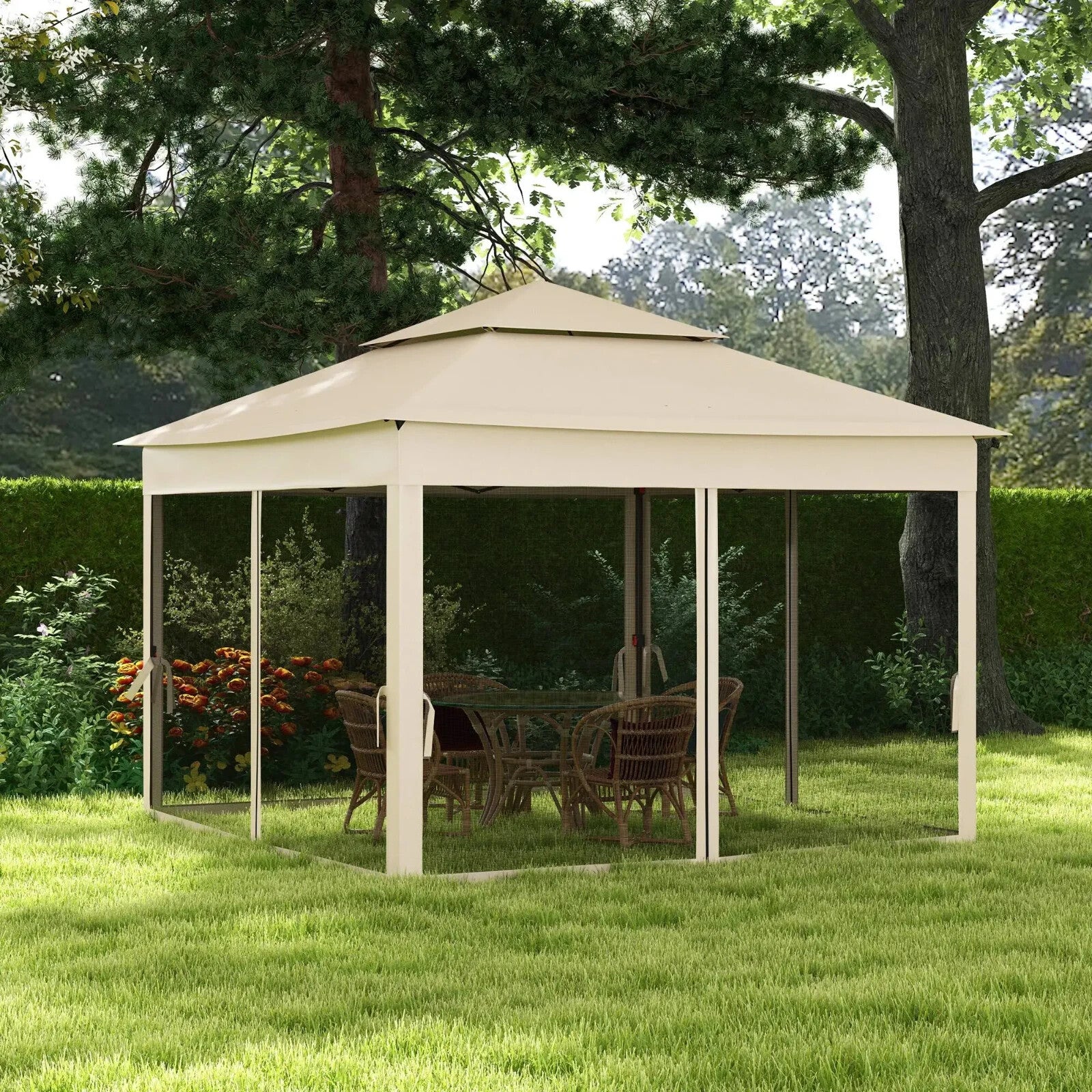 Cream Outdoor Garden Folding Tent Heavy Duty Pop Up Gazebo w Sides Party Patio - Home and Garden Furniture Shop - rustic - furniture