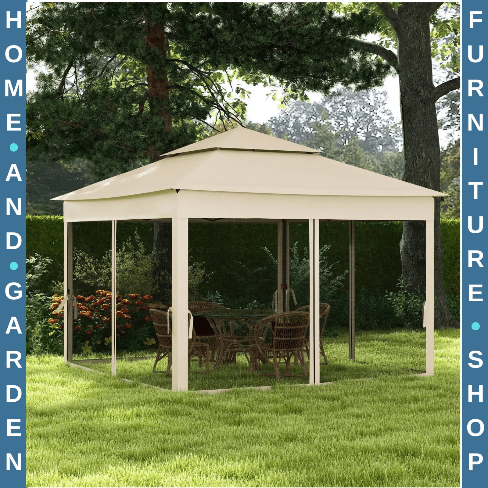 Cream Outdoor Garden Folding Tent Heavy Duty Pop Up Gazebo w Sides Party Patio - Home and Garden Furniture Shop - rustic - furniture