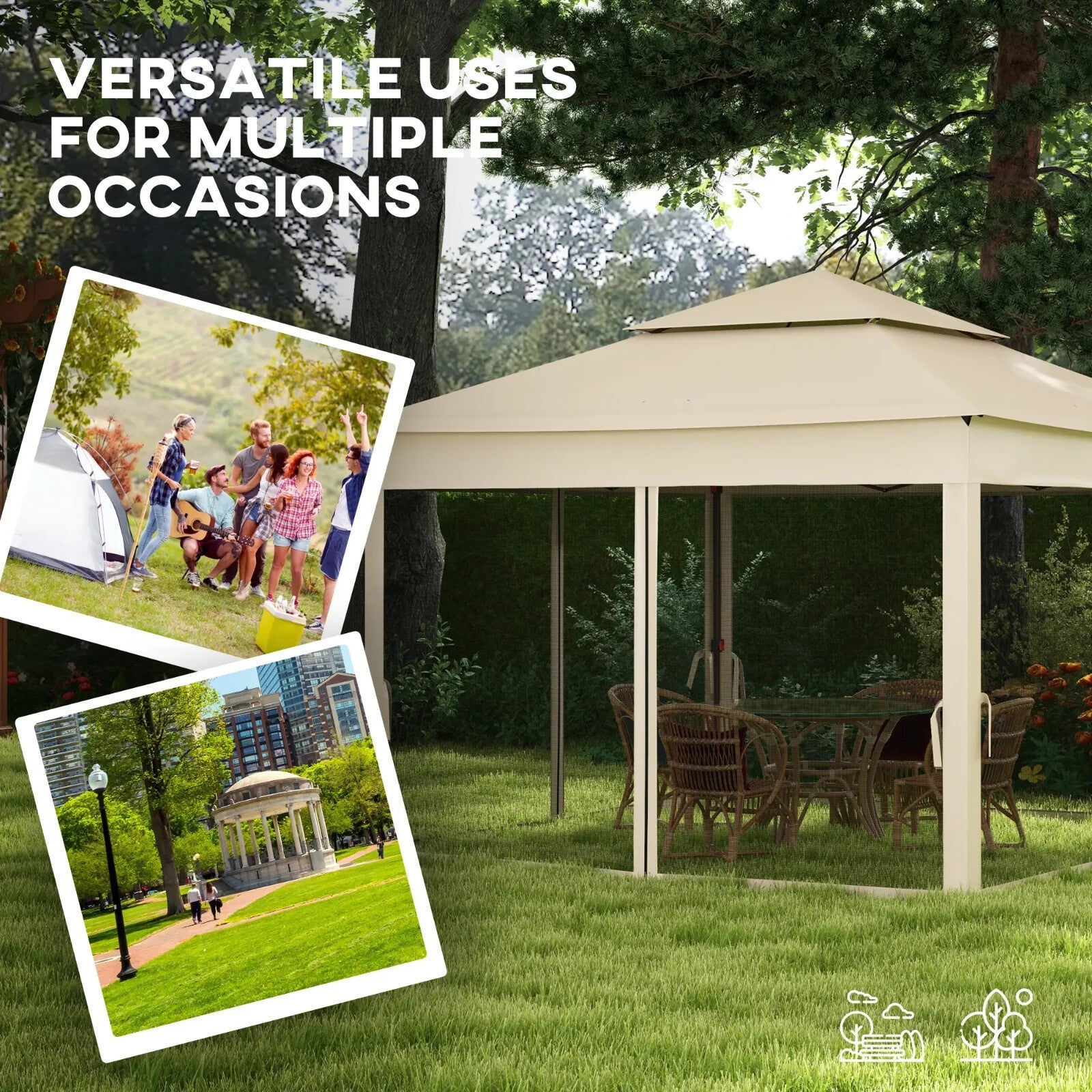 Cream Outdoor Garden Folding Tent Heavy Duty Pop Up Gazebo w Sides Party Patio - Home and Garden Furniture Shop - rustic - furniture