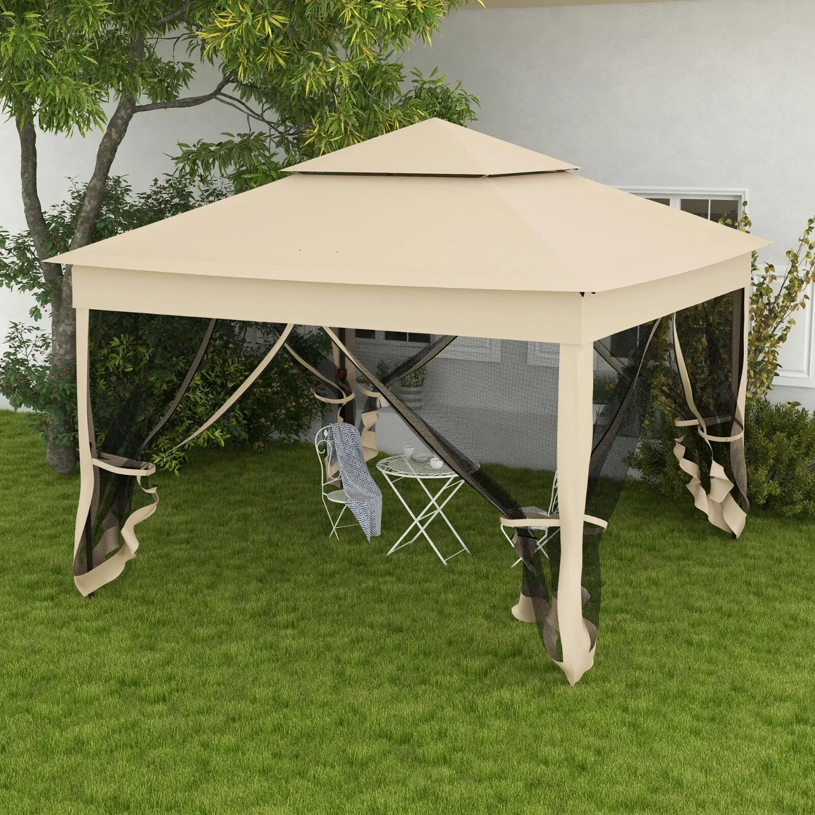 Cream Outdoor Garden Folding Tent Heavy Duty Pop Up Gazebo w Sides Party Patio - Home and Garden Furniture Shop - rustic - furniture