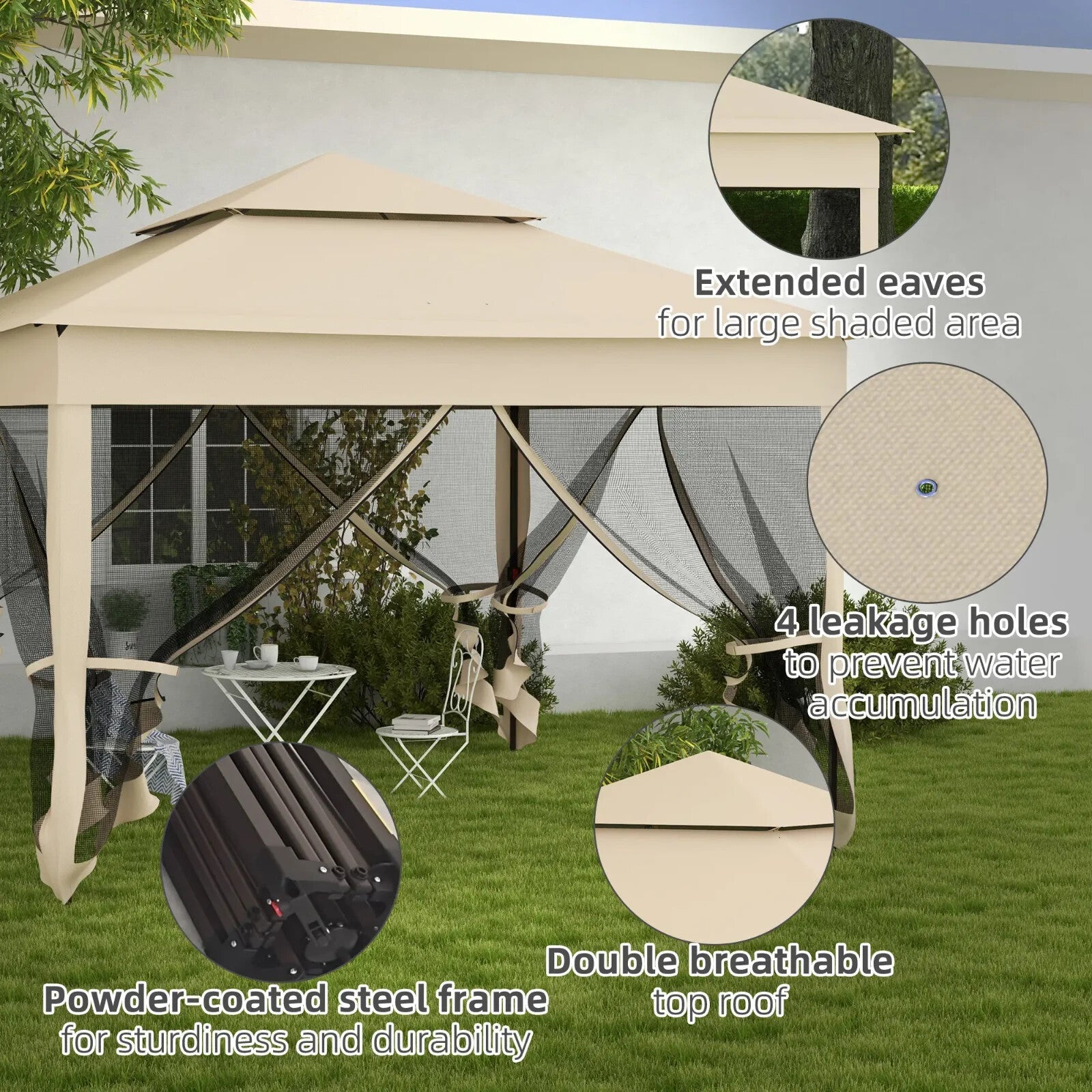 Cream Outdoor Garden Folding Tent Heavy Duty Pop Up Gazebo w Sides Party Patio - Home and Garden Furniture Shop - rustic - furniture