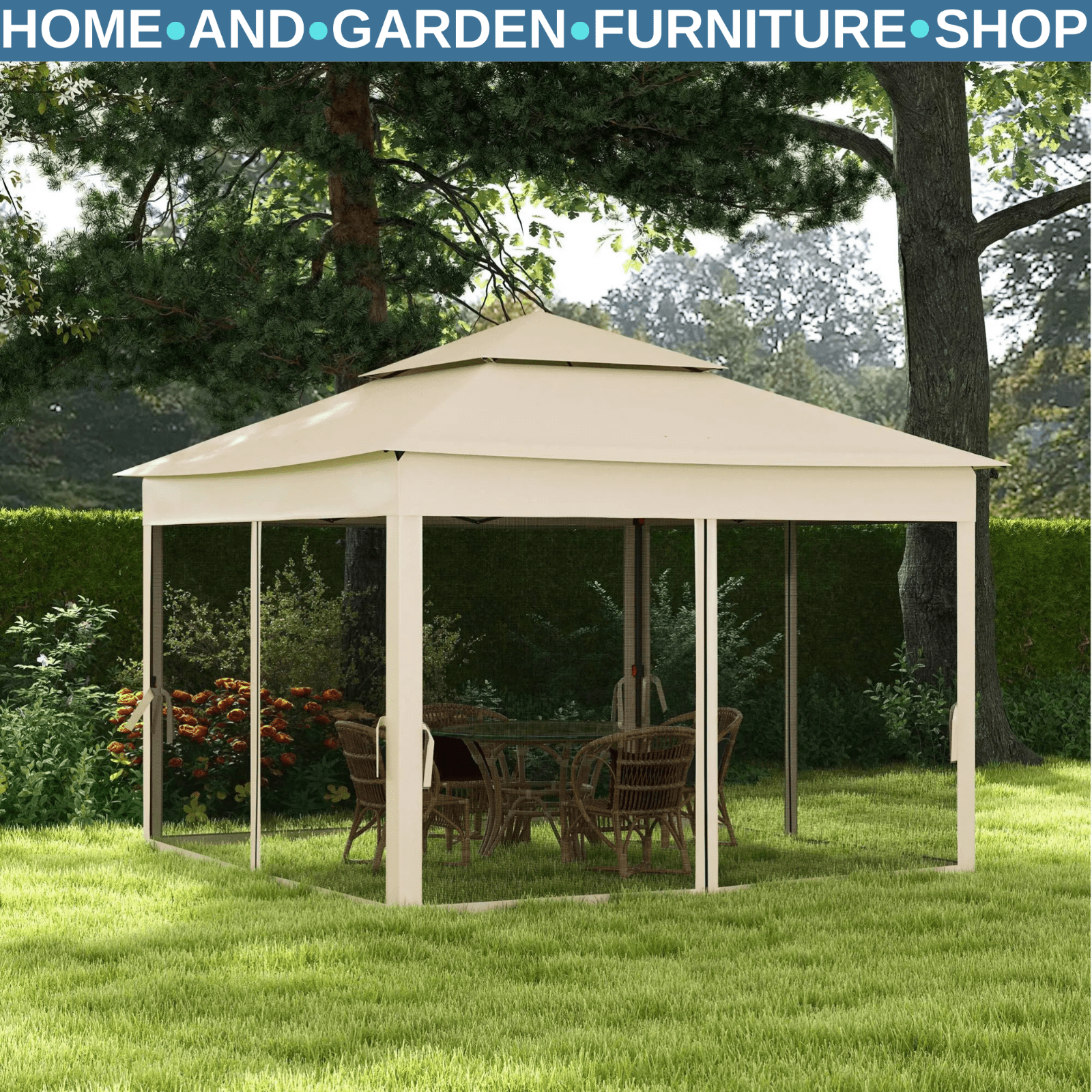Cream Outdoor Garden Folding Tent Heavy Duty Pop Up Gazebo w Sides Party Patio - Home and Garden Furniture Shop - rustic - furniture