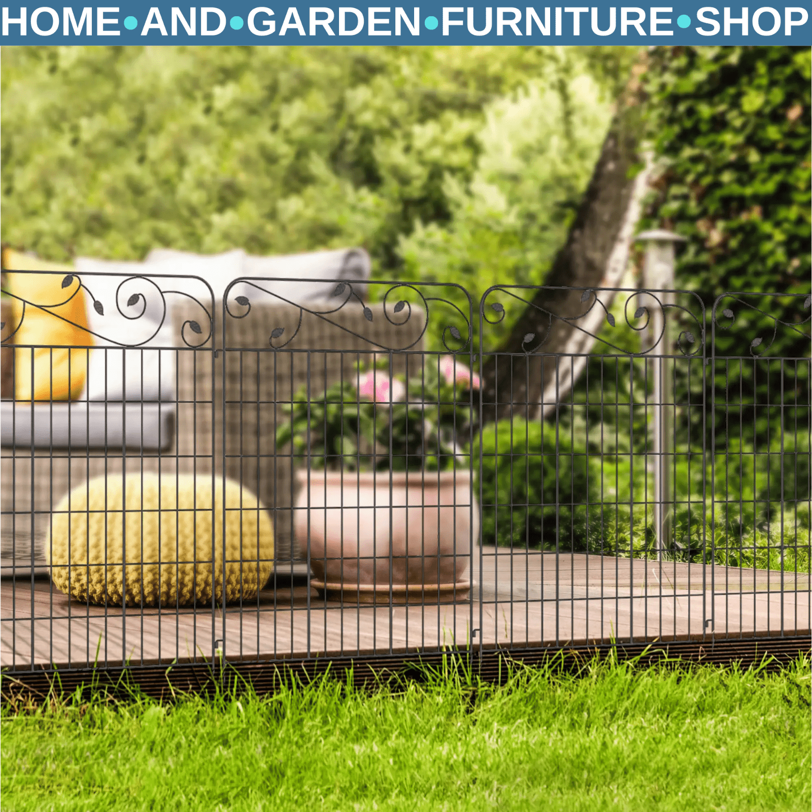 Decorative Garden Fencing Panels 8pcs 43in x 23ft Rustproof Metal Picket Border - Home and Garden Furniture Shop - rustic - furniture