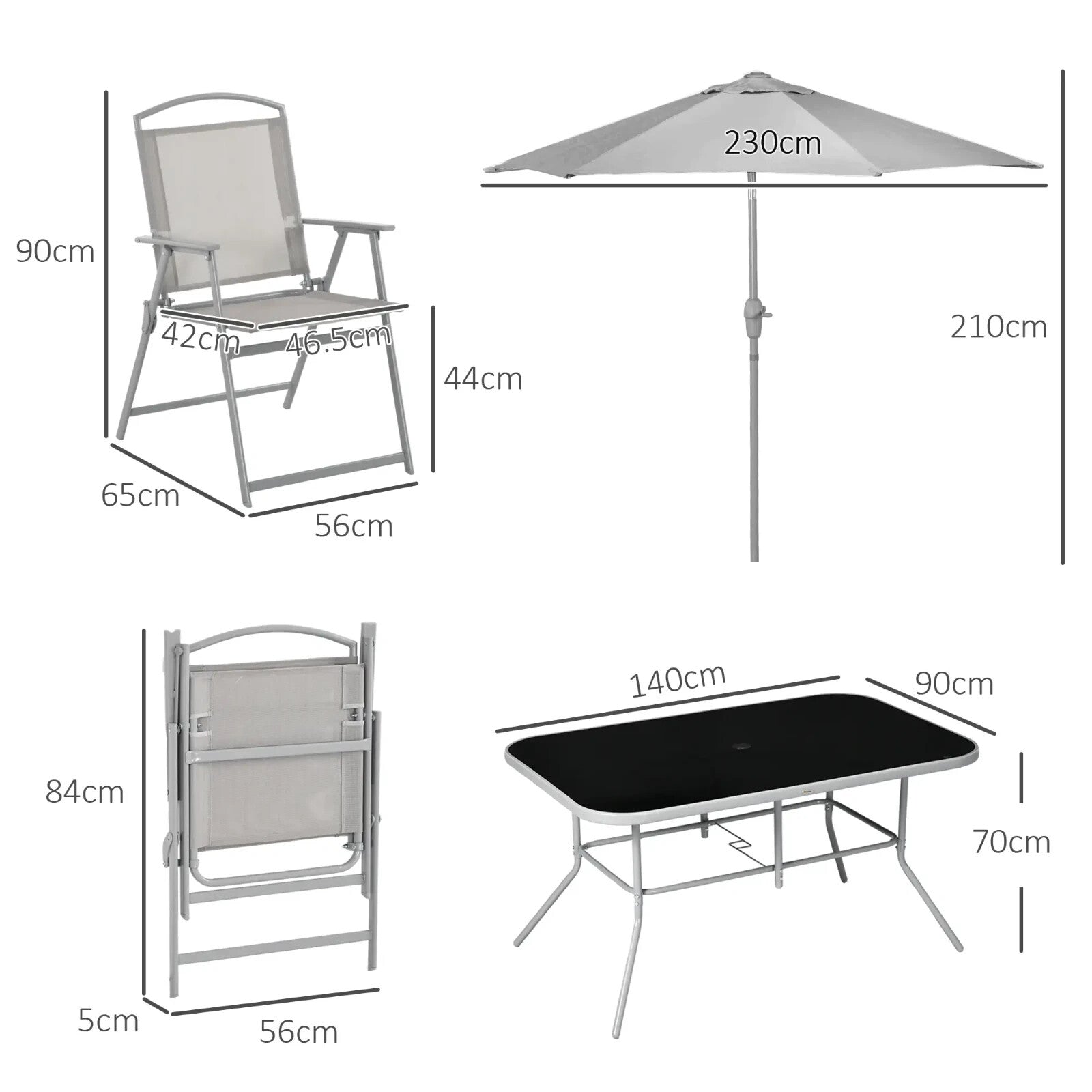 Dining Set 8 - Piece Powder Coated with Tempered Glass Top Table & Parasol Grey - Home and Garden Furniture Shop - rustic - furniture