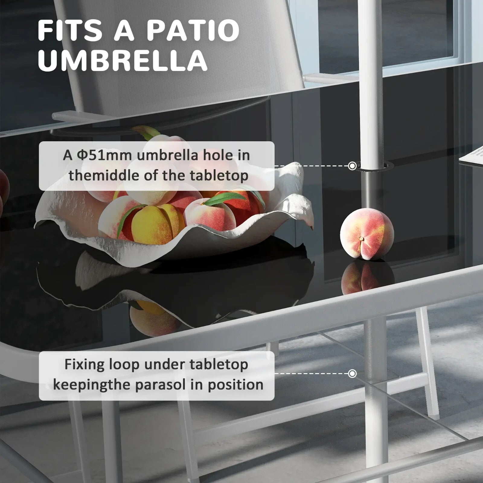 Dining Set 8 - Piece Powder Coated with Tempered Glass Top Table & Parasol Grey - Home and Garden Furniture Shop - rustic - furniture