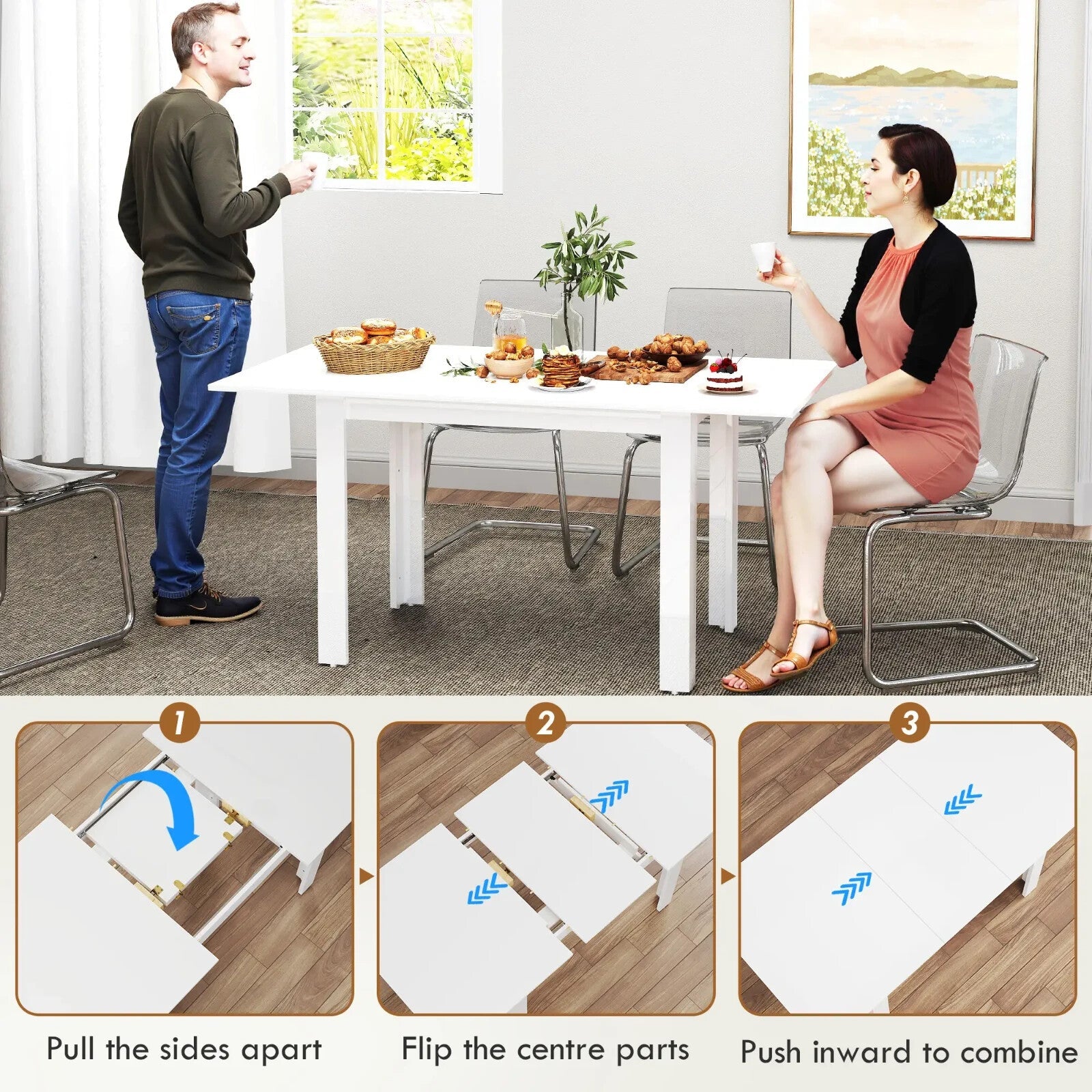 Dining Table Extending Engineered Wood Frame with Removable Center Leaf White - Home and Garden Furniture Shop - rustic - furniture