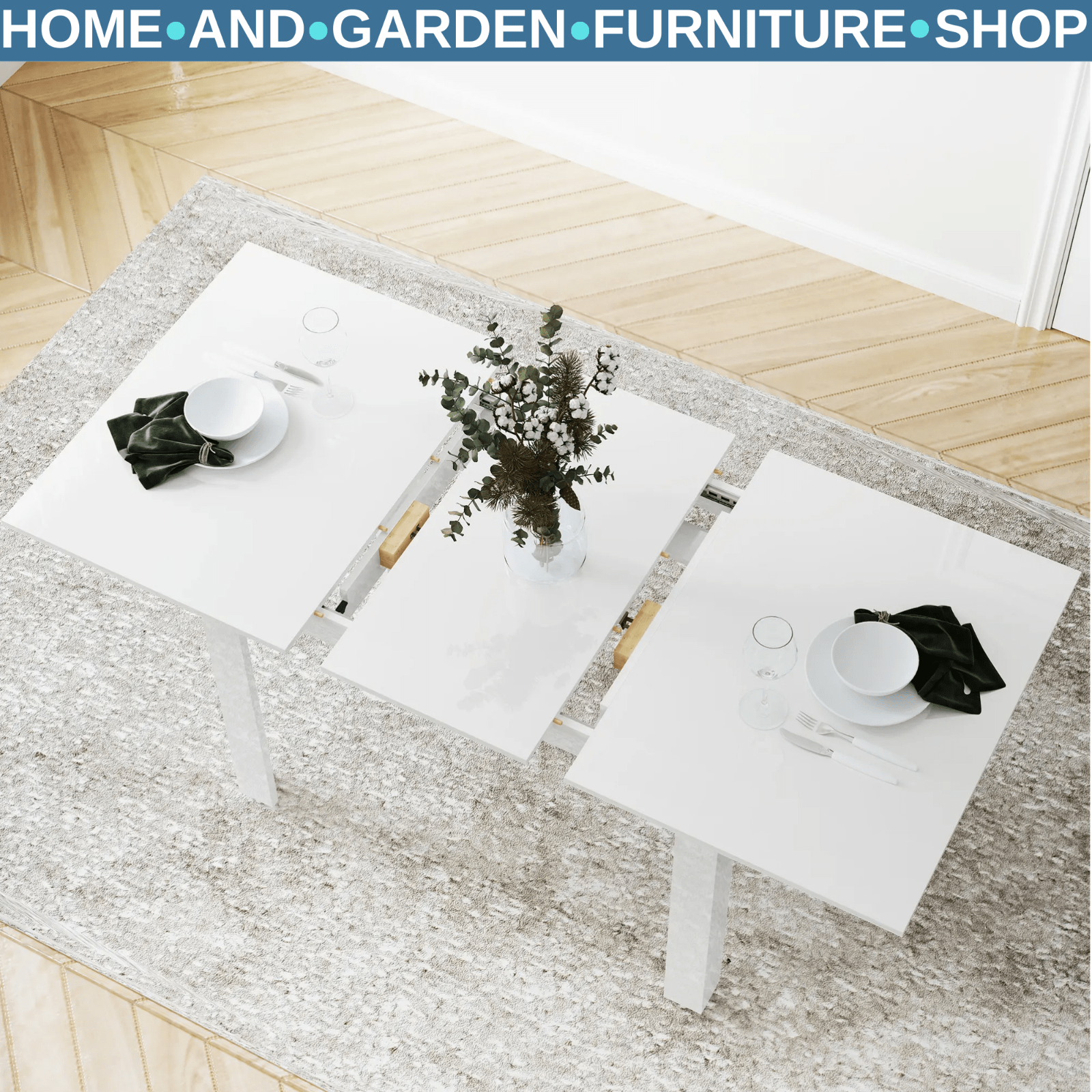 Dining Table Extending Engineered Wood Frame with Removable Center Leaf White - Home and Garden Furniture Shop - rustic - furniture