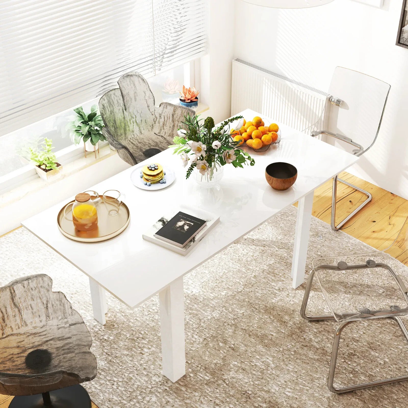 Dining Table Extending Engineered Wood Frame with Removable Center Leaf White - Home and Garden Furniture Shop - rustic - furniture