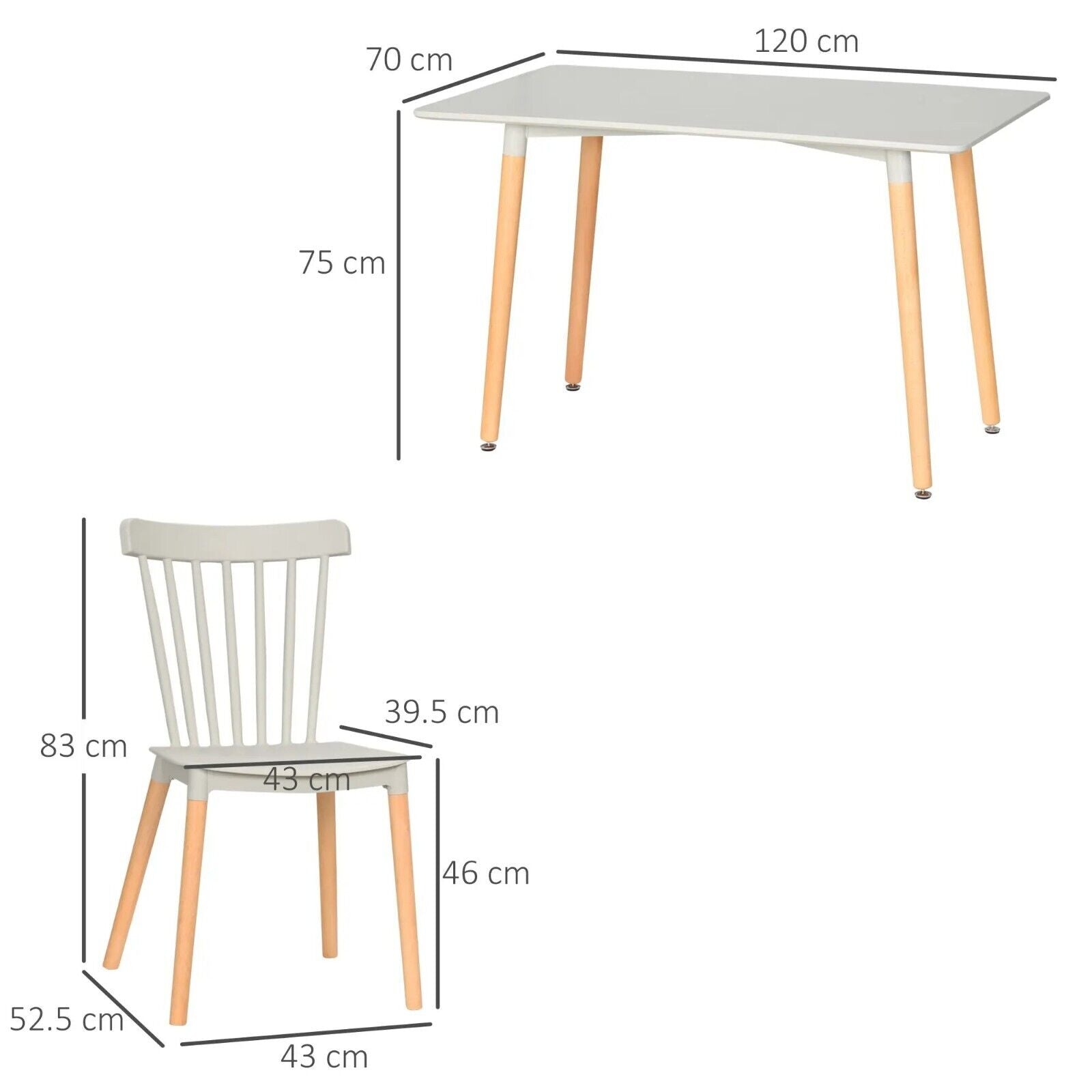 Dining Table With 4 Chairs Wooden Legs Kitchen Dining Table Set for 4 Grey Wood - Home and Garden Furniture Shop - rustic - furniture