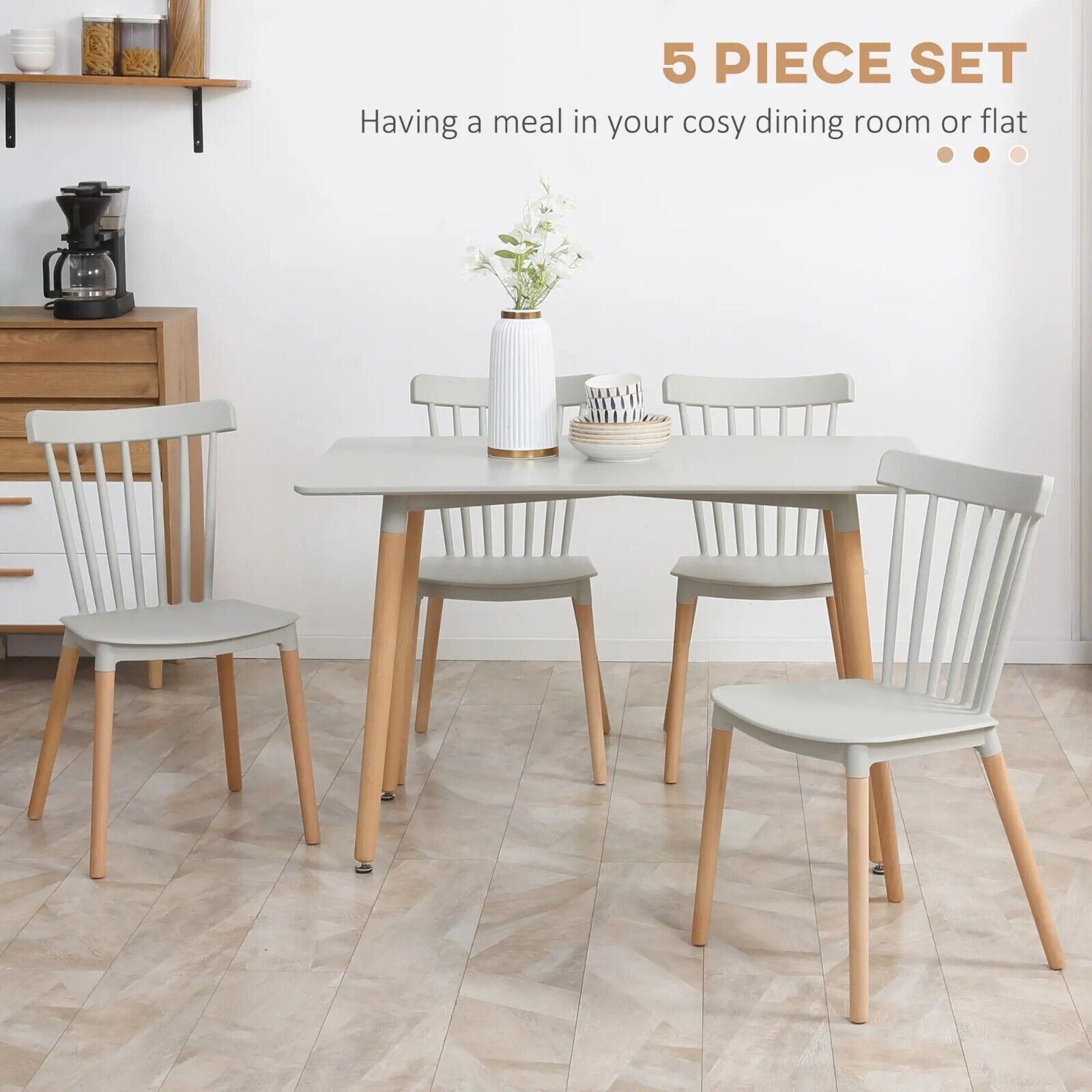 Dining Table With 4 Chairs Wooden Legs Kitchen Dining Table Set for 4 Grey Wood - Home and Garden Furniture Shop - rustic - furniture