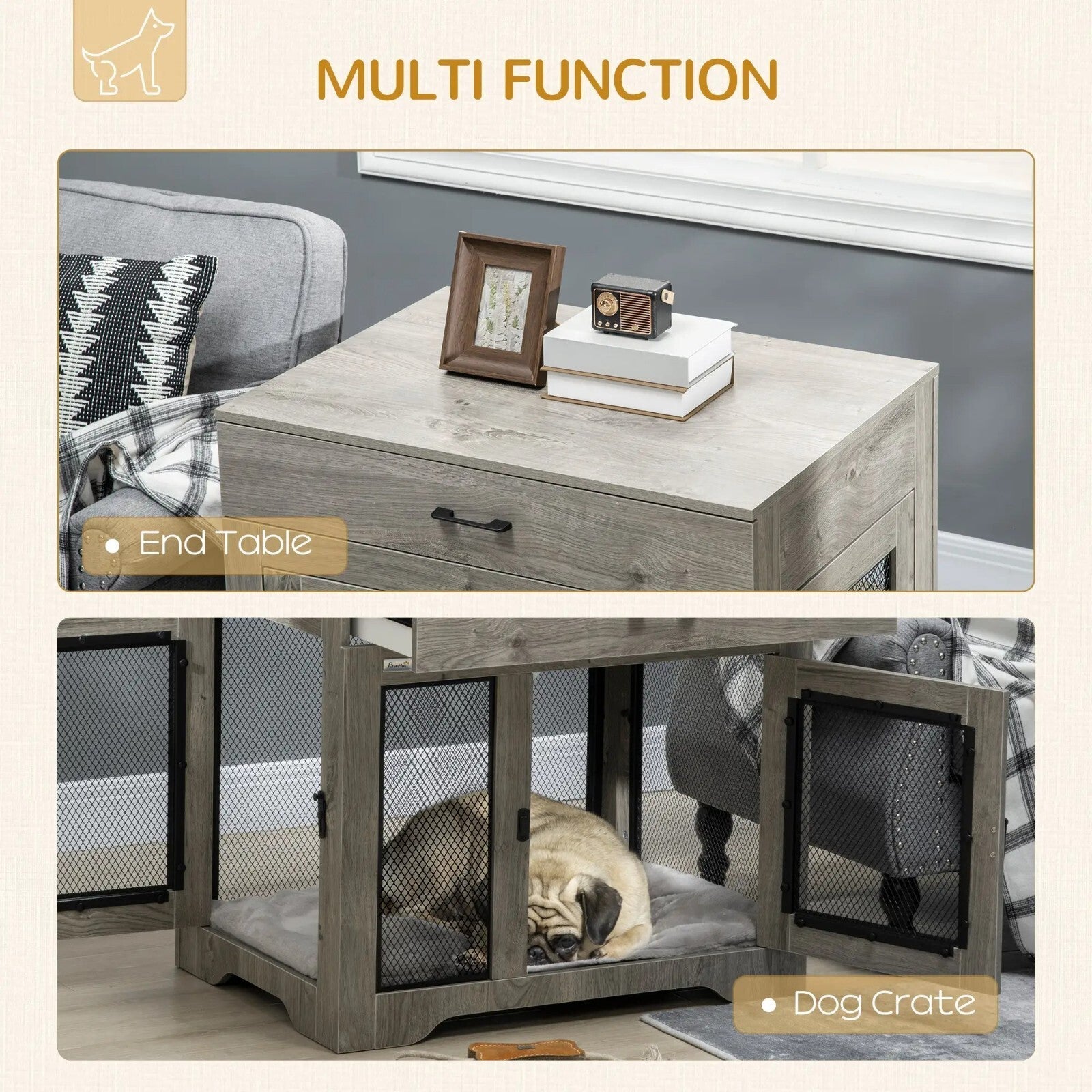 Dog Kennel Pet Crate for Medium Dogs Double Door Dog Cage Grey Indoor Furniture - Home and Garden Furniture Shop - rustic - furniture