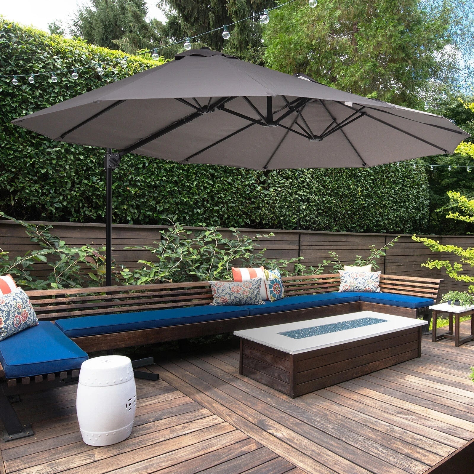 Double Canopy Offset Parasol Garden Umbrella with Steel Pole and 12 Ribs Shade - Home and Garden Furniture Shop - rustic - furniture