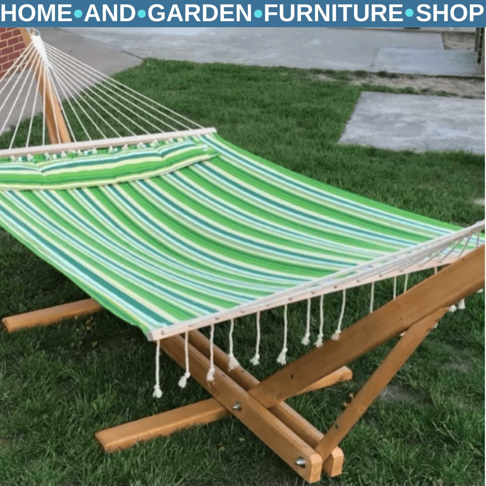Double Cotton Hammock Camping Swing Beach Stripe Hanging Bed Multi - Colour - Home and Garden Furniture Shop - #rustic - furniture#