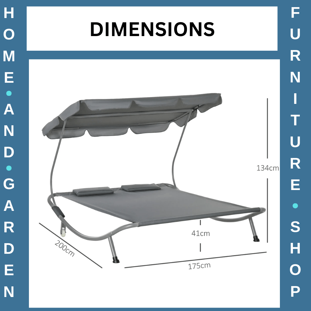 Double Hammock Sun Lounger with Canopy and 2 Pillows Garden Day Bed Grey - Home and Garden Furniture Shop - rustic - furniture