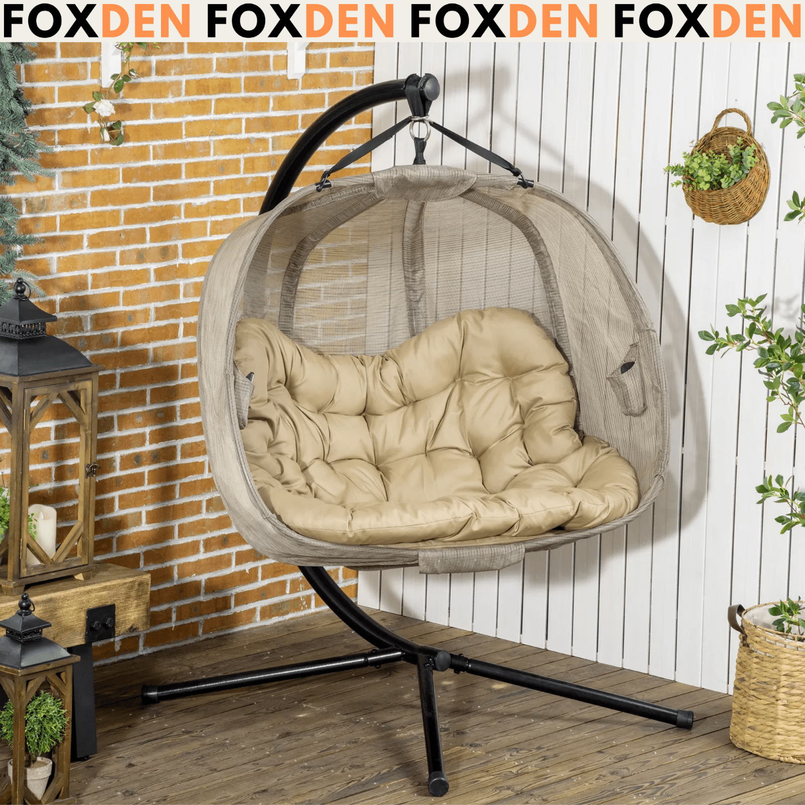 Double Hanging Egg Chair 2 Seater Swing Hammock Cocoon Cushion Side Phone Holder - Home and Garden Furniture Shop - rustic - furniture