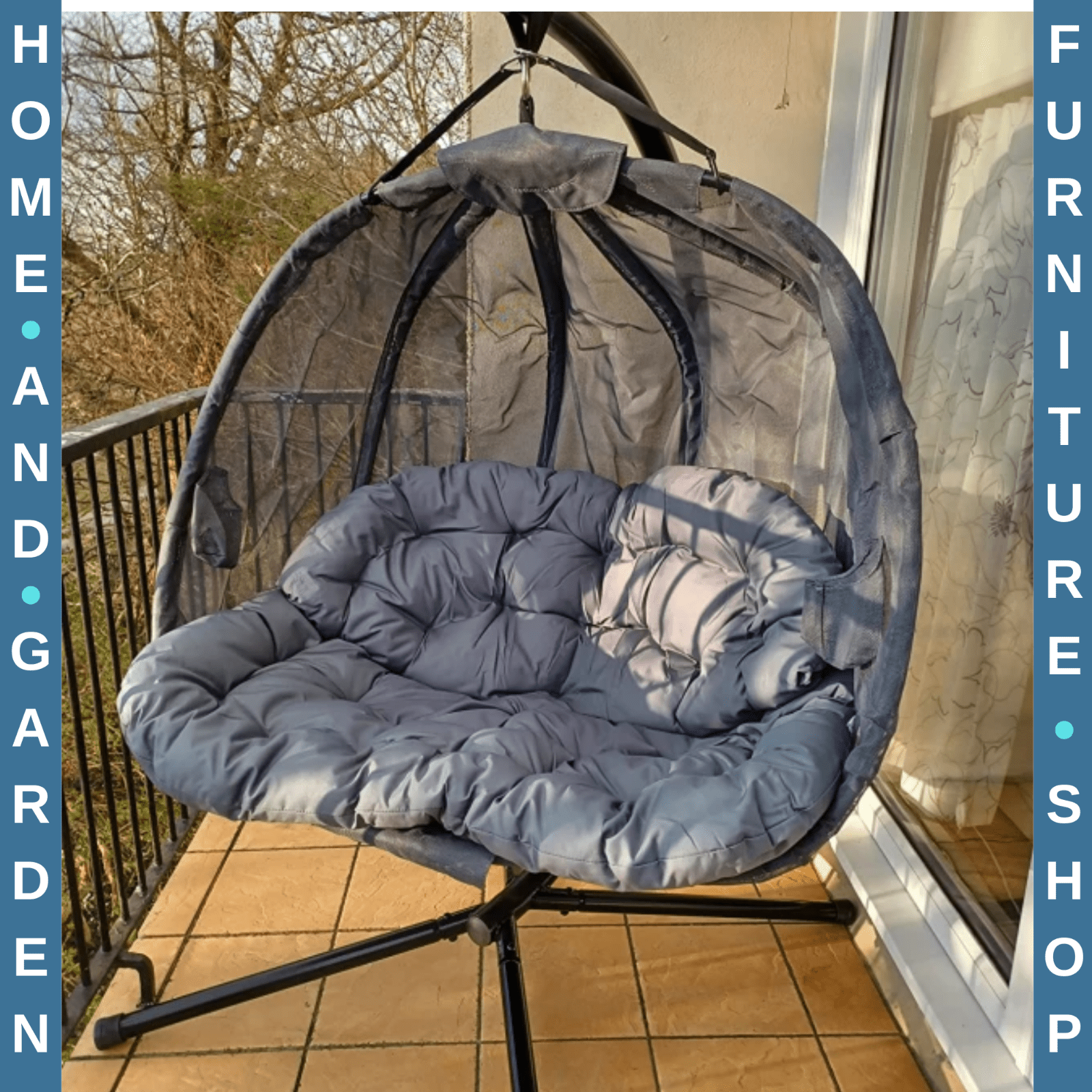 Double Hanging Egg Chair 2 Seater Swing Hammock Cocoon Cushion Side Phone Holder - Home and Garden Furniture Shop - rustic - furniture