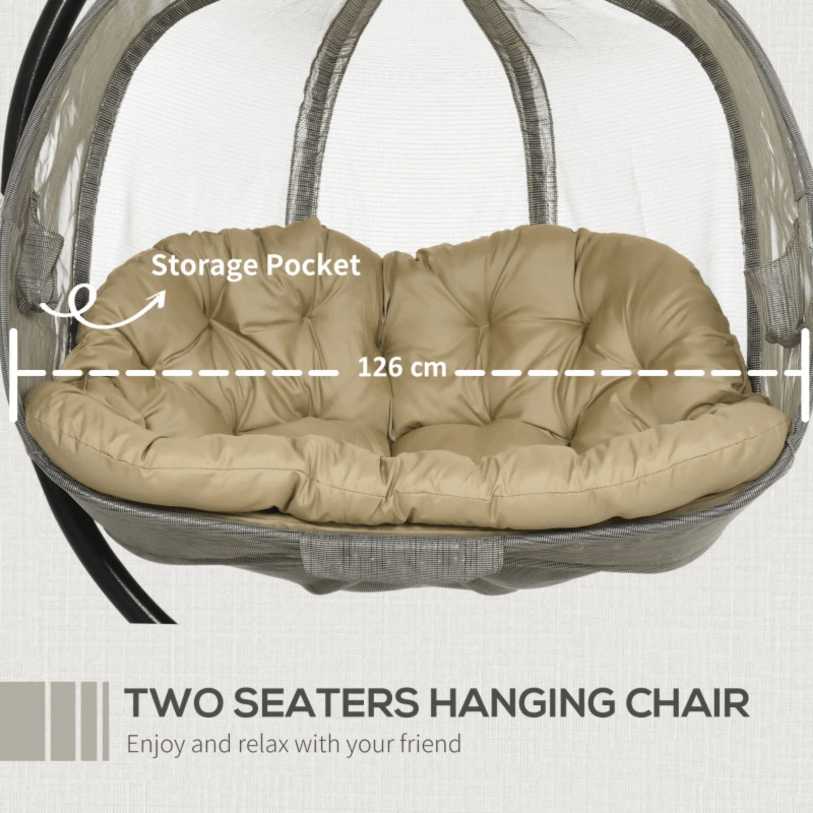 Double Hanging Egg Chair 2 Seater Swing Hammock Cocoon Cushion Side Phone Holder - Home and Garden Furniture Shop - rustic - furniture