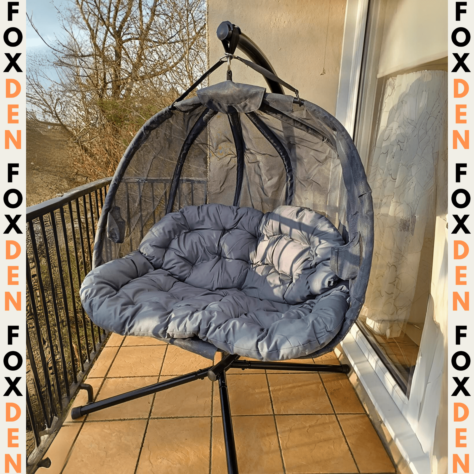 Double Hanging Egg Chair 2 Seater Swing Hammock Cocoon Cushion Side Phone Holder - Home and Garden Furniture Shop - rustic - furniture