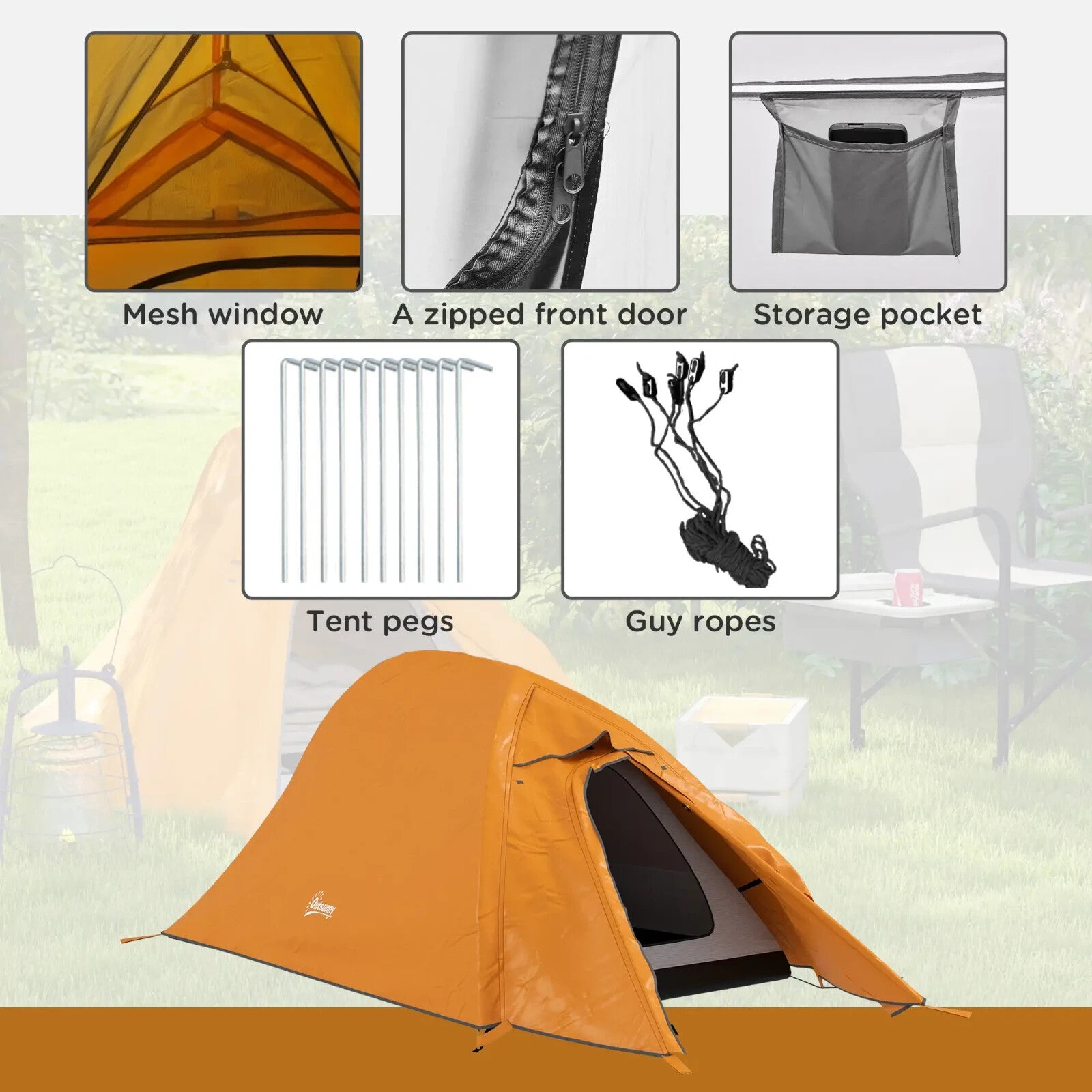 Double Layer Camping Tent 1 to 2 Man Waterproof 2000mm Lightweight w/ Carry Bag - Home and Garden Furniture Shop - rustic - furniture