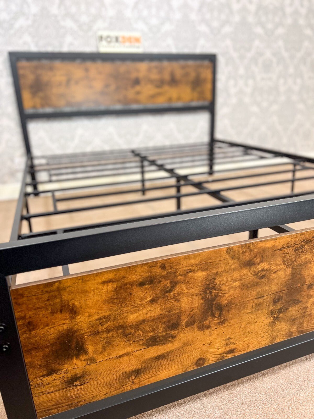 Double Metal Bed Frame Platform Bedframe Slat Bedstead with Headboard Footboard - Home and Garden Furniture Shop - rustic - furniture