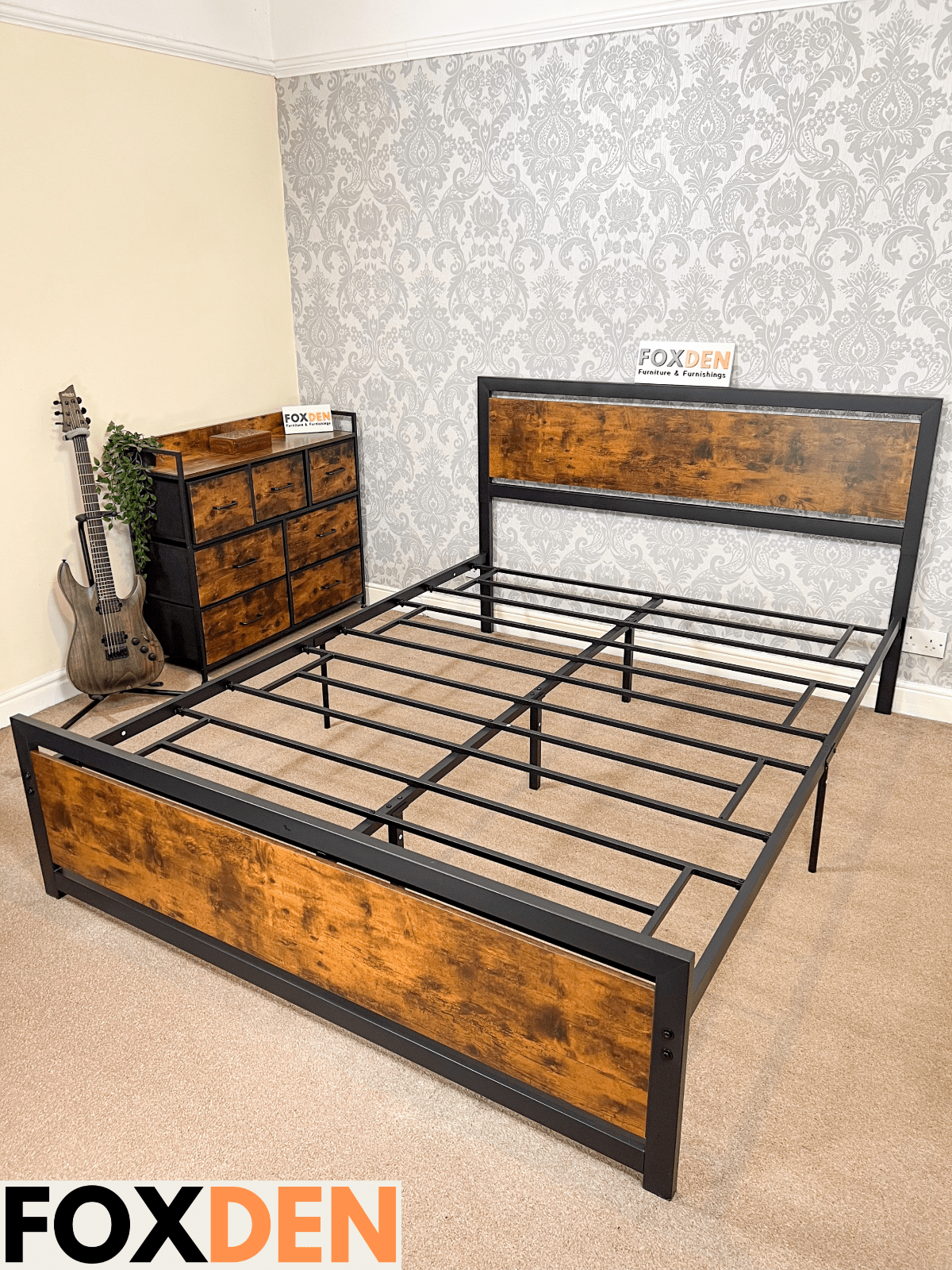 Double Metal Bed Frame Platform Bedframe Slat Bedstead with Headboard Footboard - Home and Garden Furniture Shop - rustic - furniture