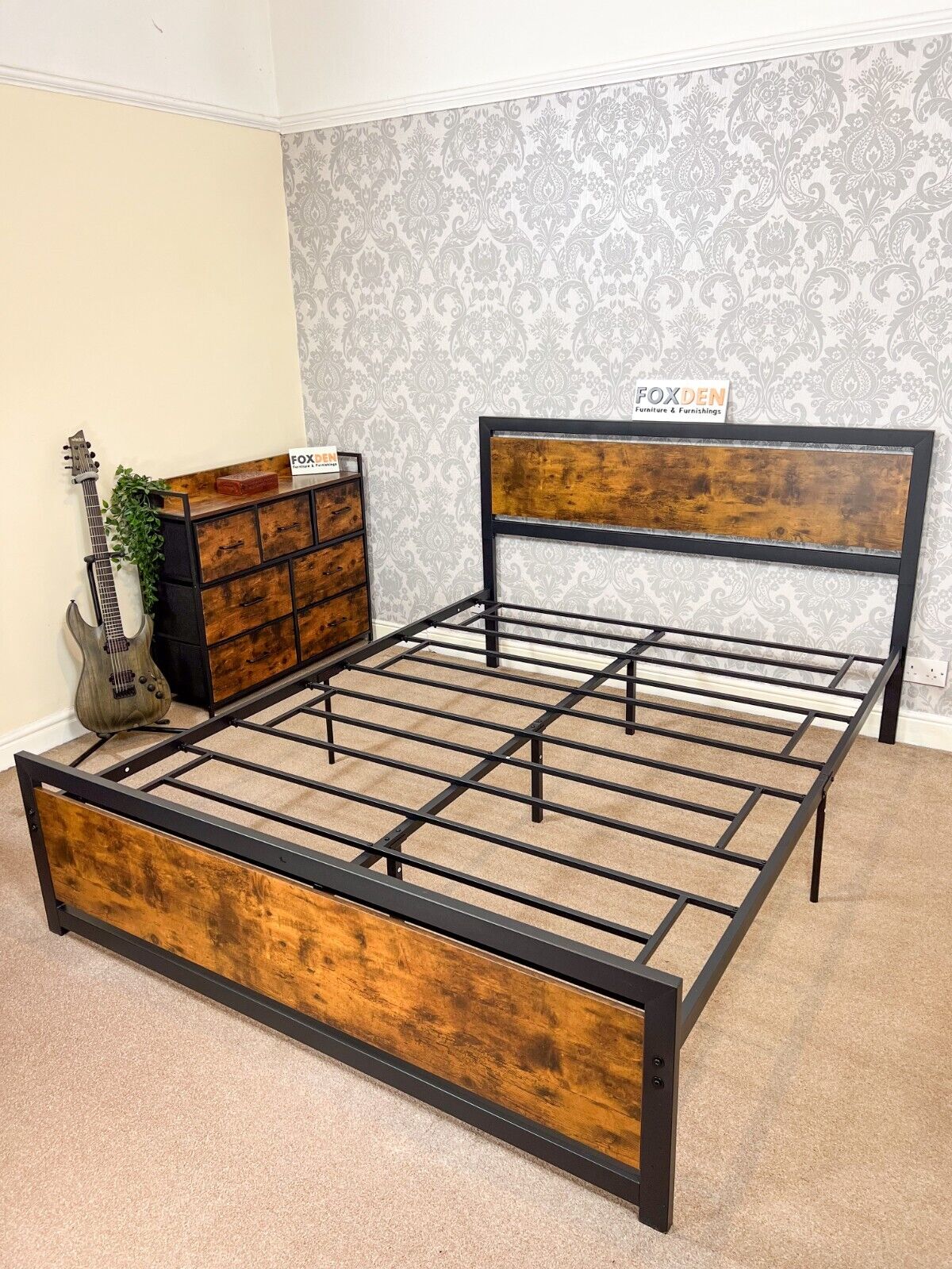 Double Metal Bed Frame Platform Bedframe Slat Bedstead with Headboard Footboard - Home and Garden Furniture Shop - #rustic - furniture#