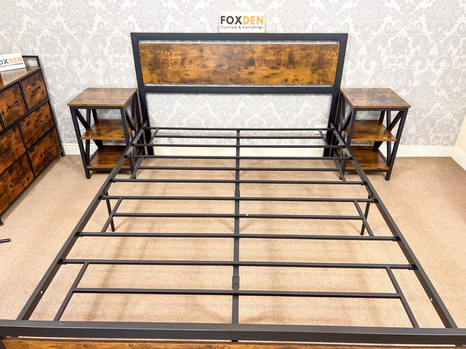 Double Metal Bed Frame Platform Bedframe Slat Bedstead with Headboard Footboard - Home and Garden Furniture Shop - rustic - furniture